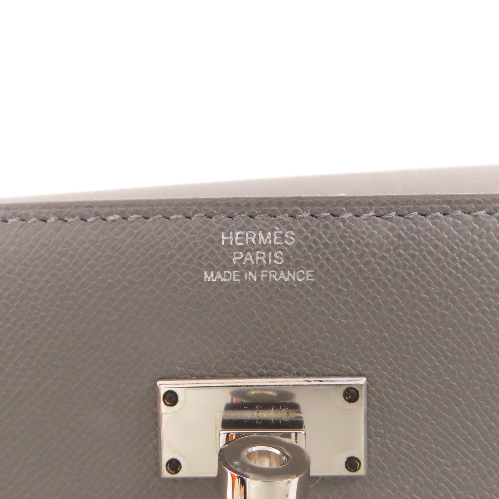 HERMES Madame皮革Kelly Pocket Long Wallet銀扣長錢包Gris Meyer