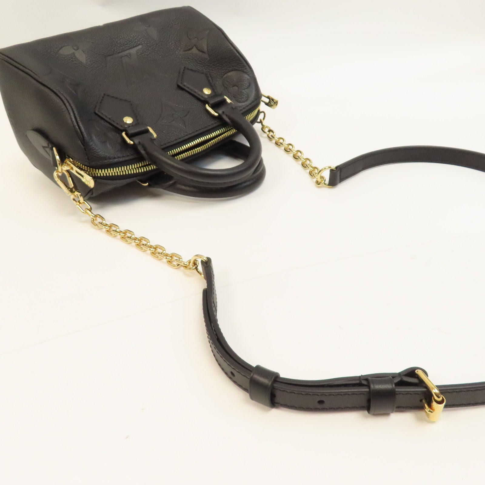 LOUIS VUITTON Monogram Empreinte Speedy Bandouliere 20金釦手挽肩背兩用袋黑色