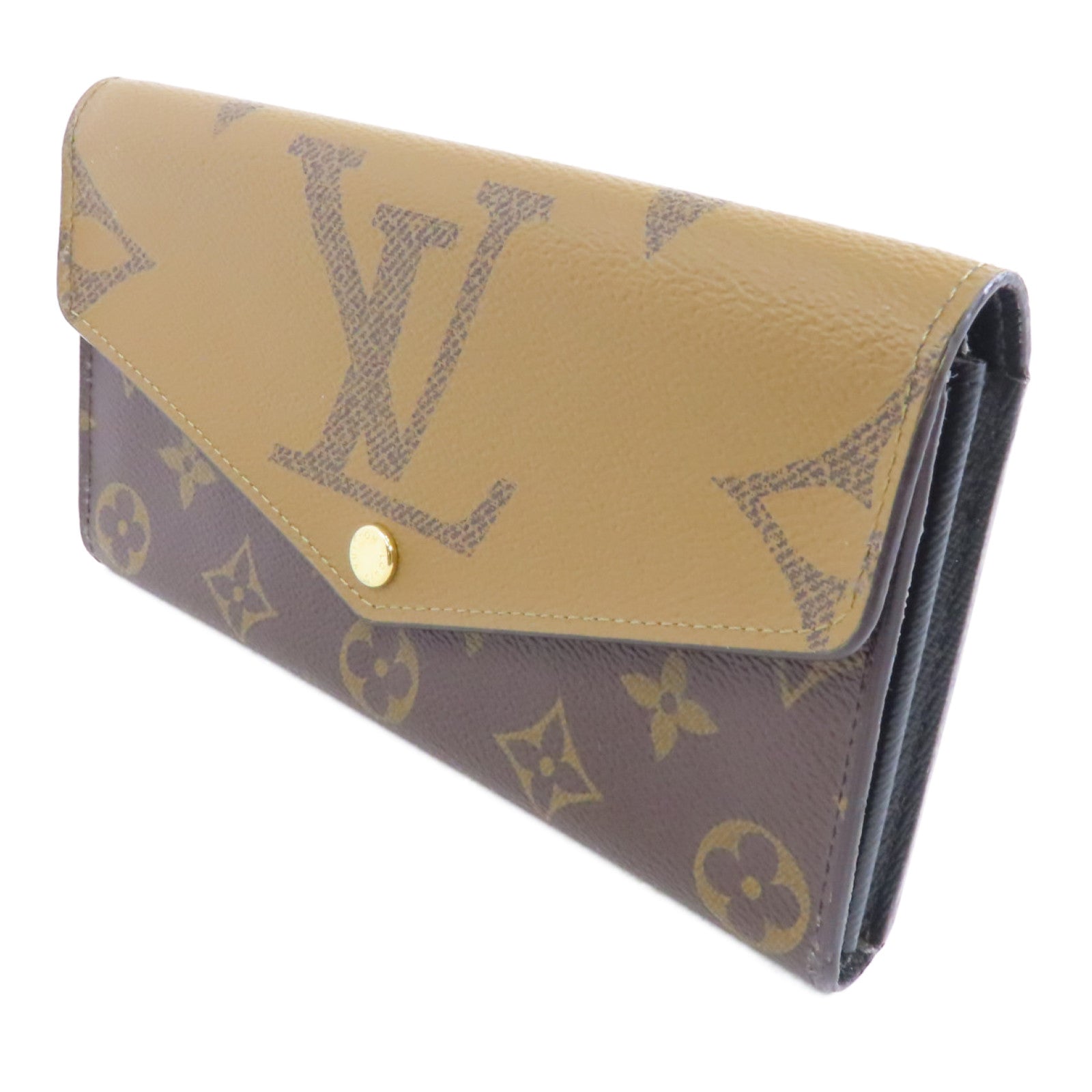 LOUIS VUITTON Monogram Giant Reverse Sarah Wallet金扣長錢包棕色