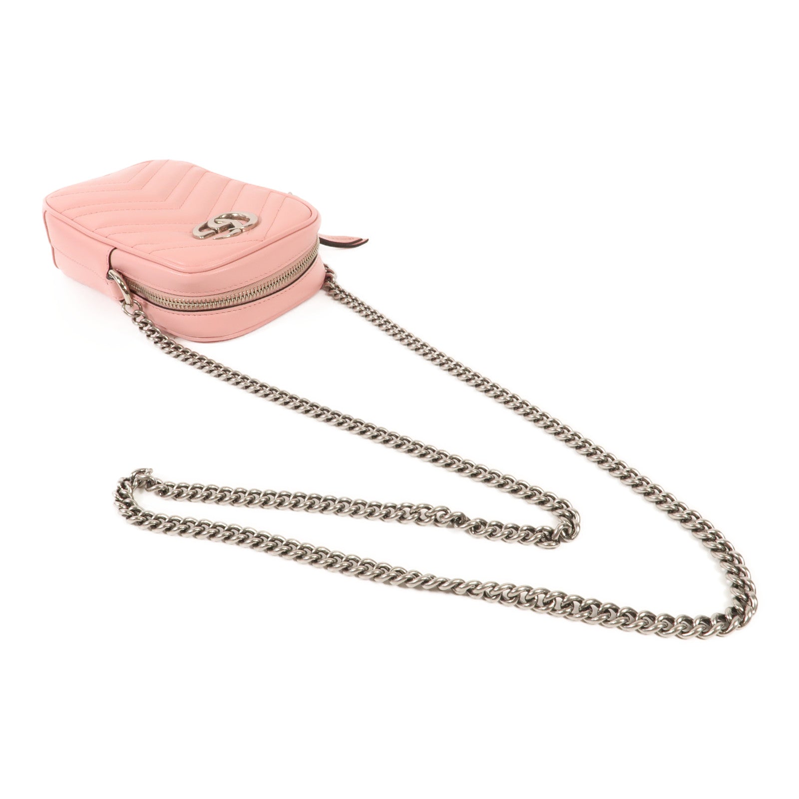 GUCCI 牛皮皮革GG Marmont銀扣鏈帶肩背袋