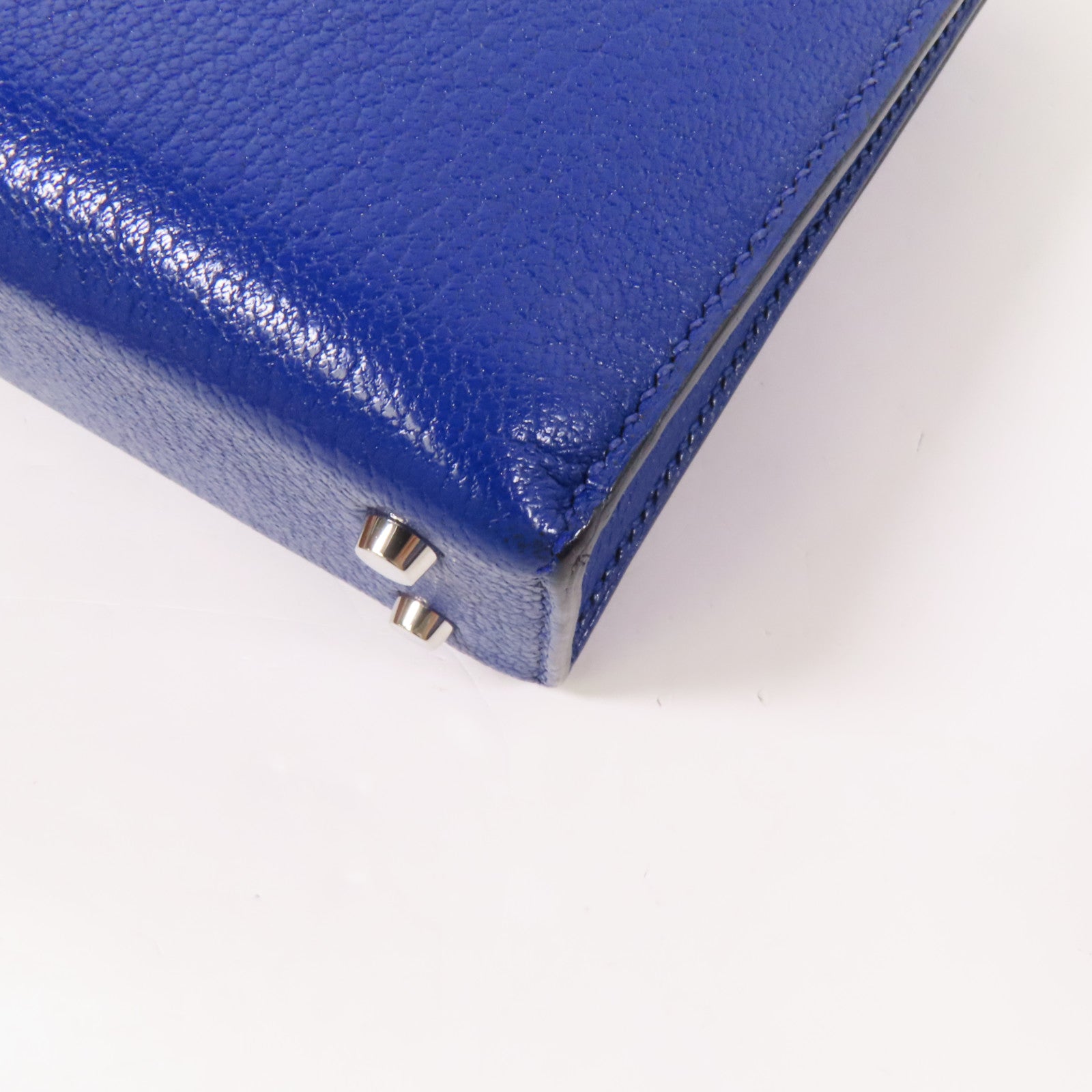 HERMES Chevre皮革Verrou Mini銀扣鏈帶肩背袋Bleu Electrique