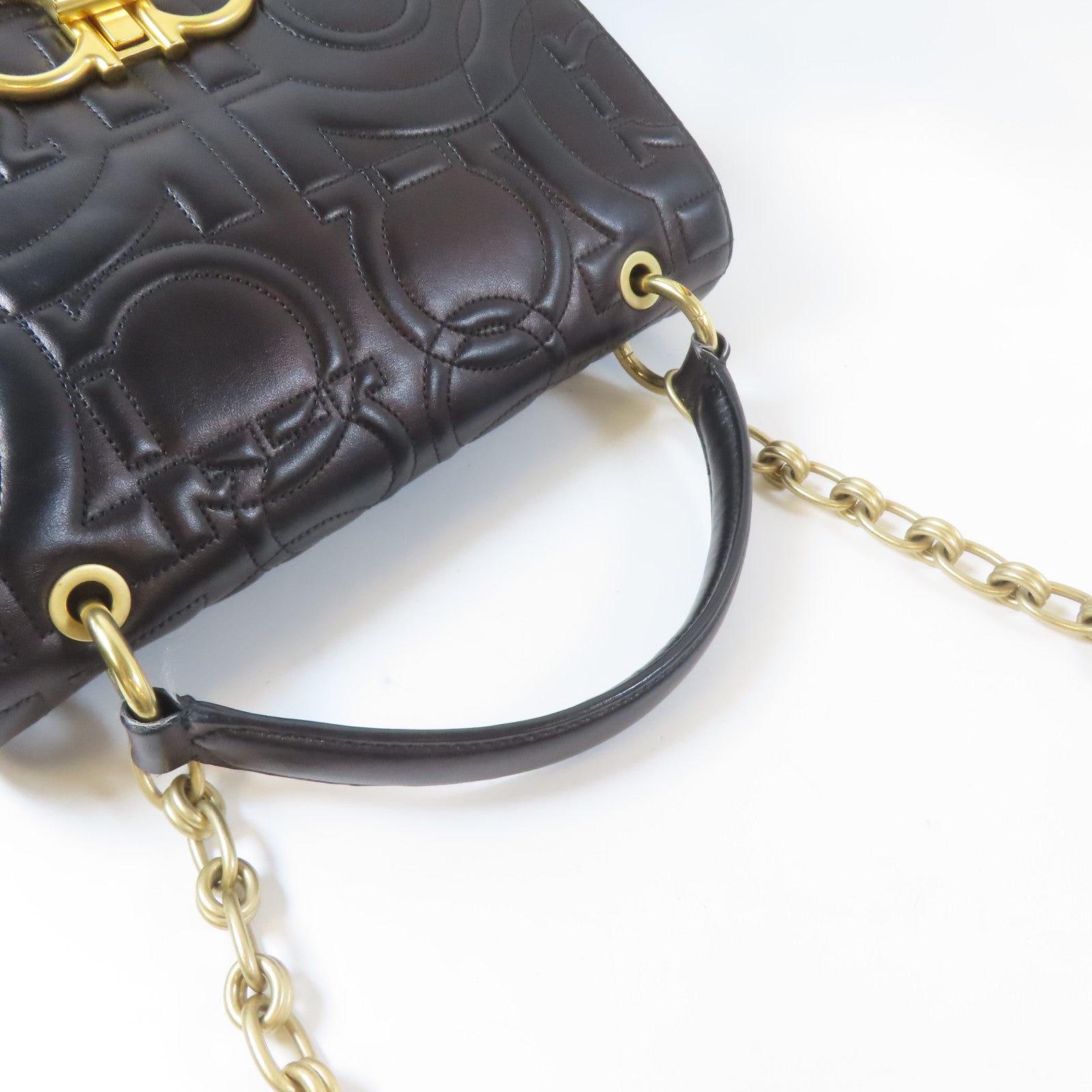 Salvatore Ferragamo 牛皮皮革2 Way Chain Shoulder Bag金扣鏈帶手挽肩背兩用袋黑色