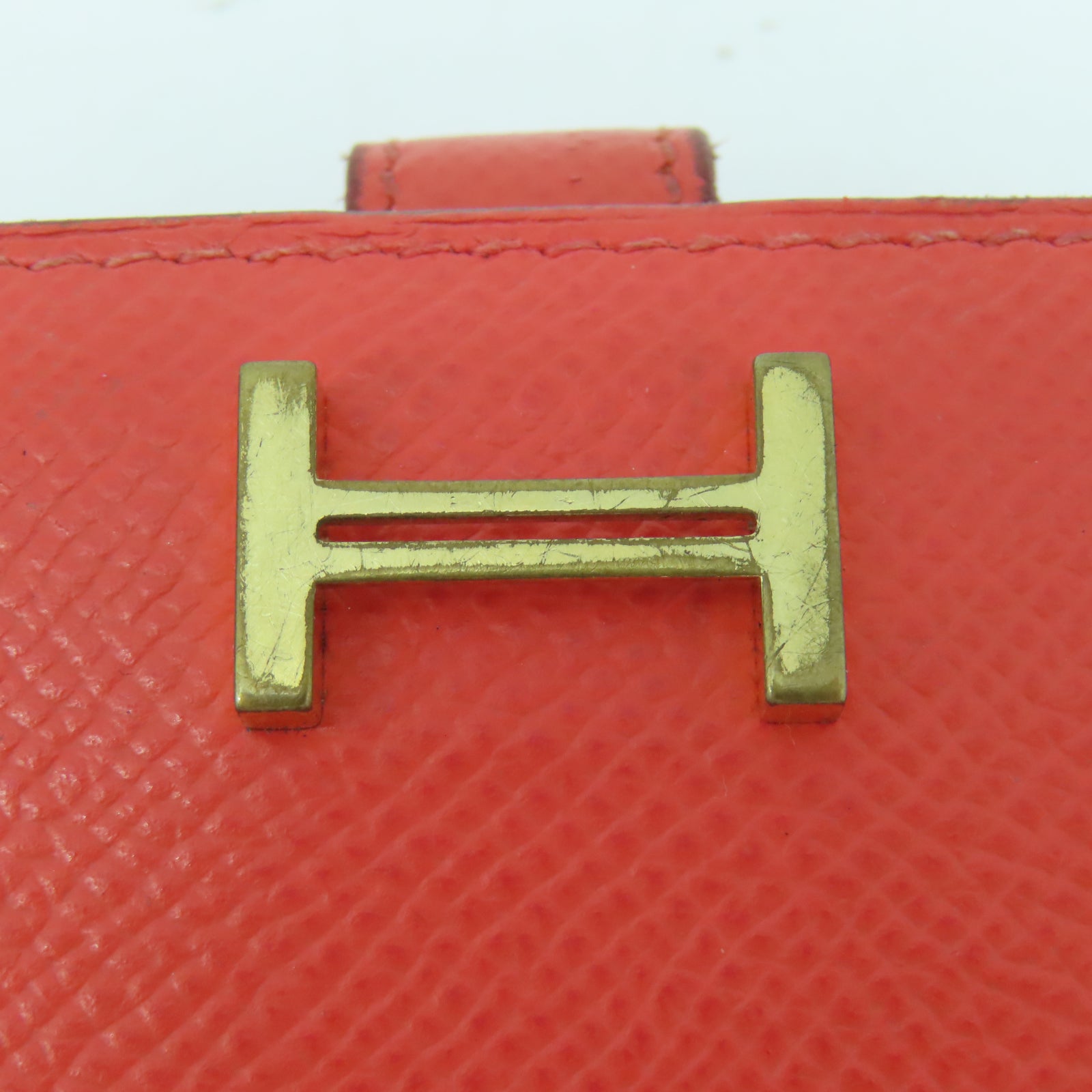 HERMES 【清倉大減價】Veau Epsom皮革Bearn Wallet金扣長錢包橙色