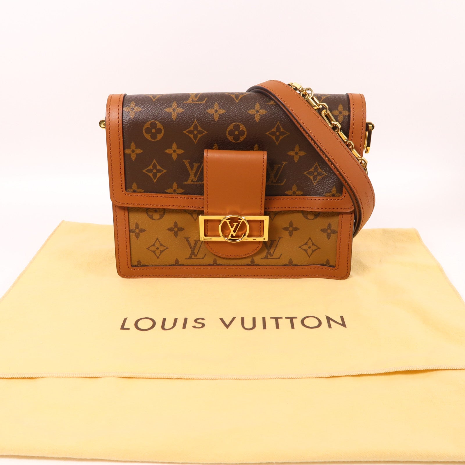 LOUIS VUITTON【激減優惠】 Monogram/Monogram Reverse Dauphine MM金扣手挽肩背兩用袋棕色