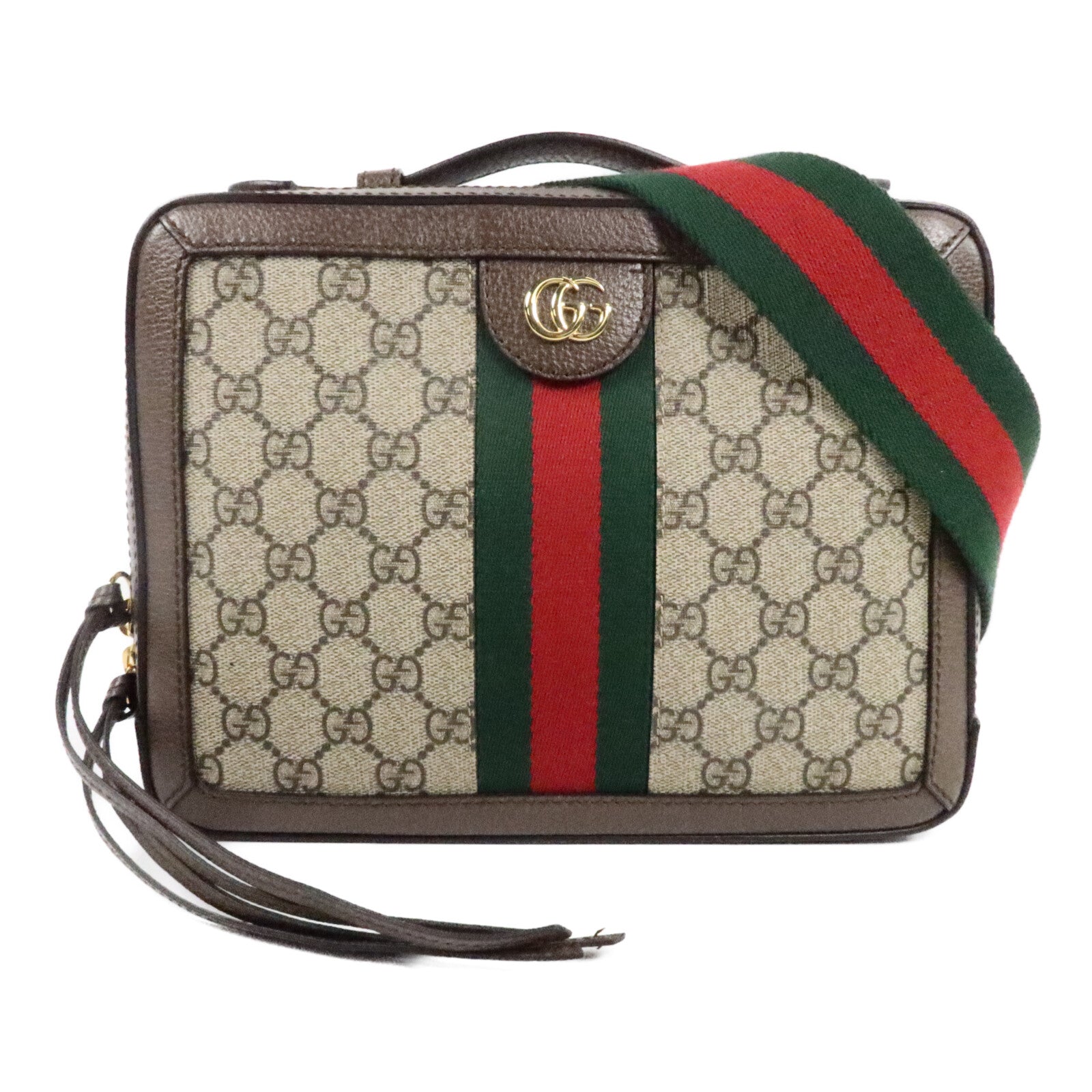 GUCCI 牛皮皮革/塗層帆布Ophidia GG手挽肩背兩用袋