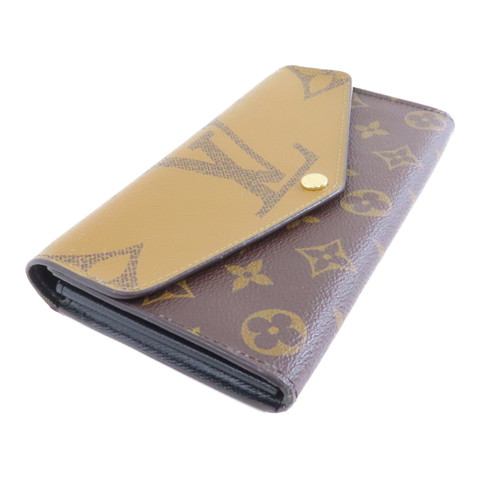 LOUIS VUITTON Monogram Giant Reverse Sarah Wallet金扣長錢包棕色