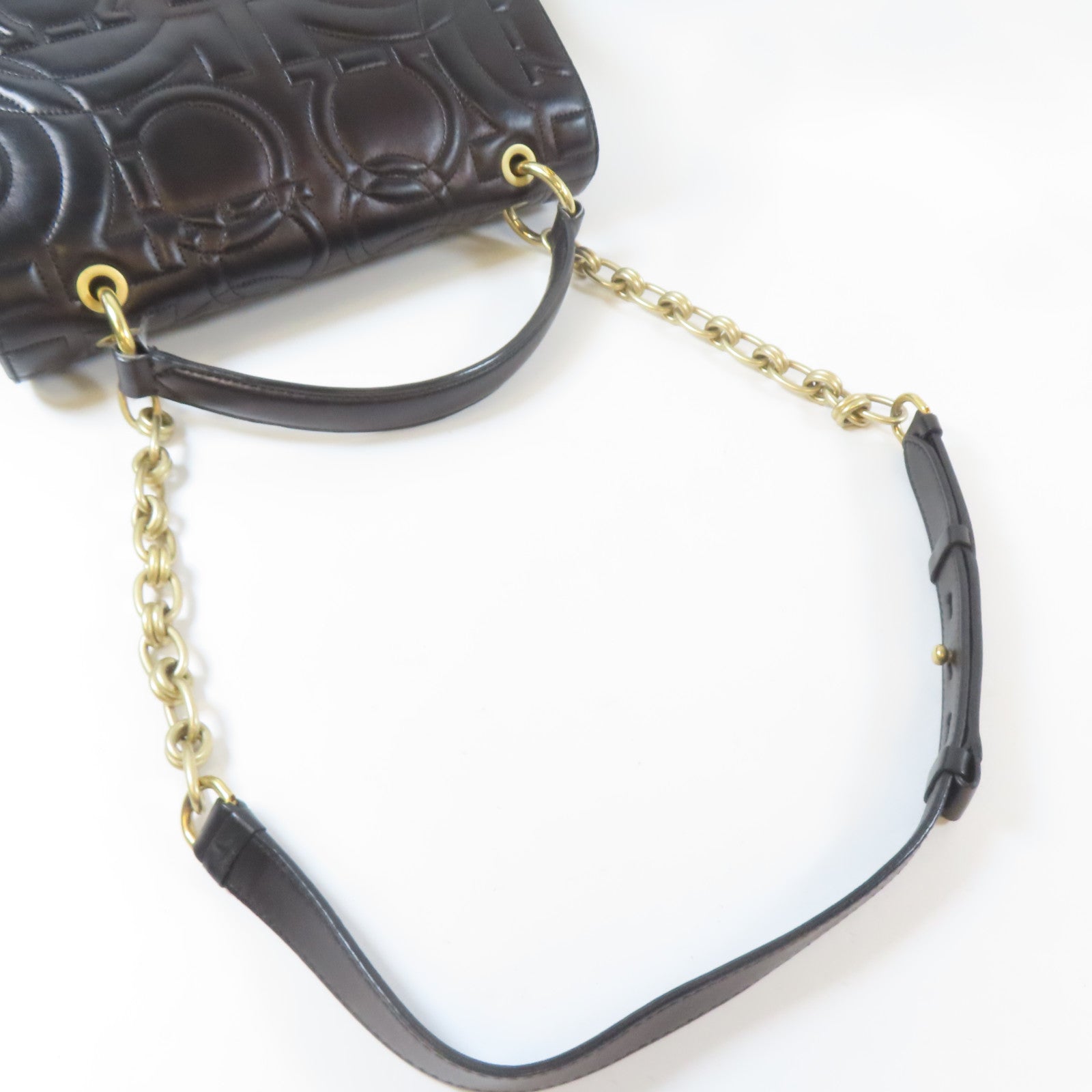 Salvatore Ferragamo 牛皮皮革2 Way Chain Shoulder Bag金扣鏈帶手挽肩背兩用袋黑色
