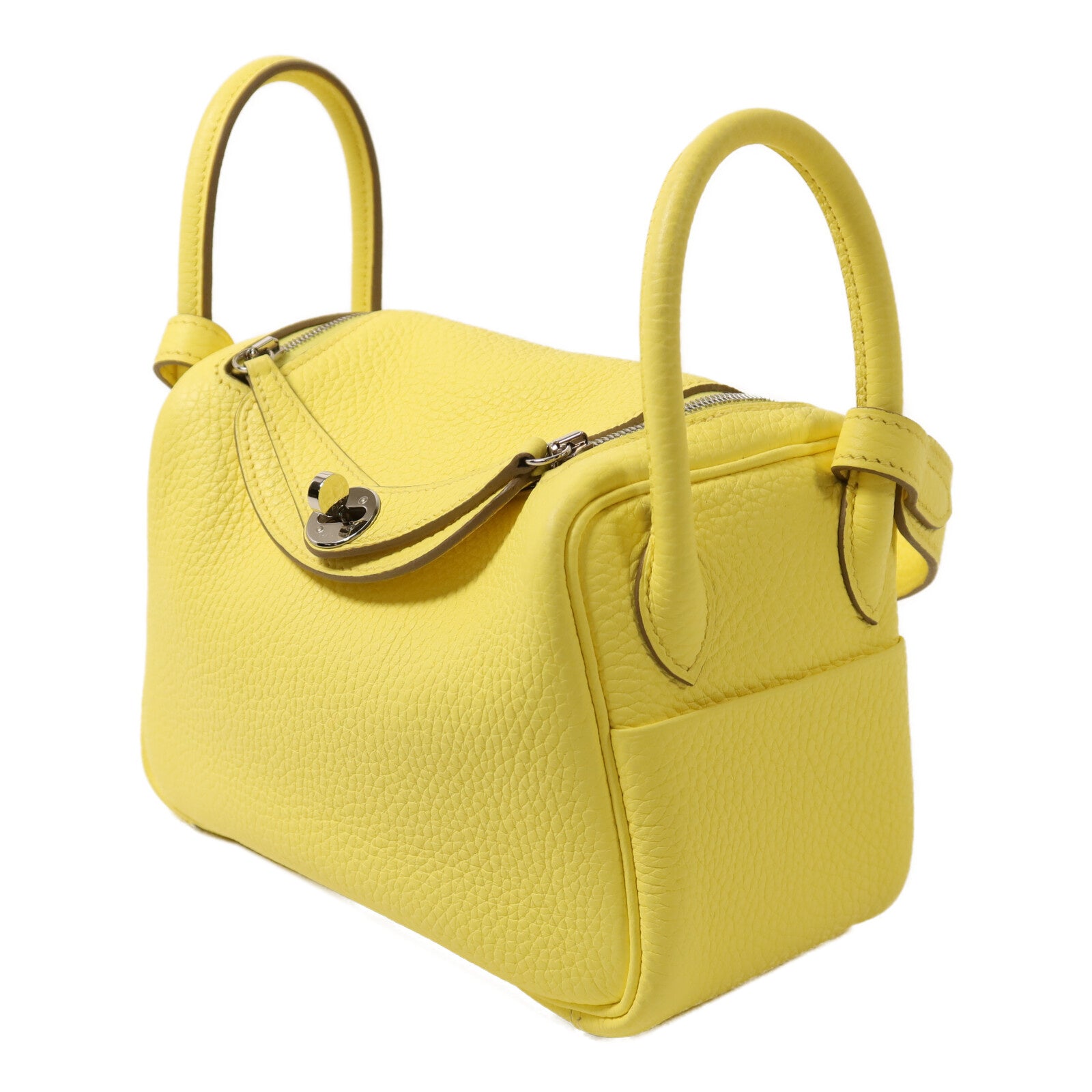 HERMES Clemence皮革Mini Lindy銀扣手挽肩背兩用袋Lime