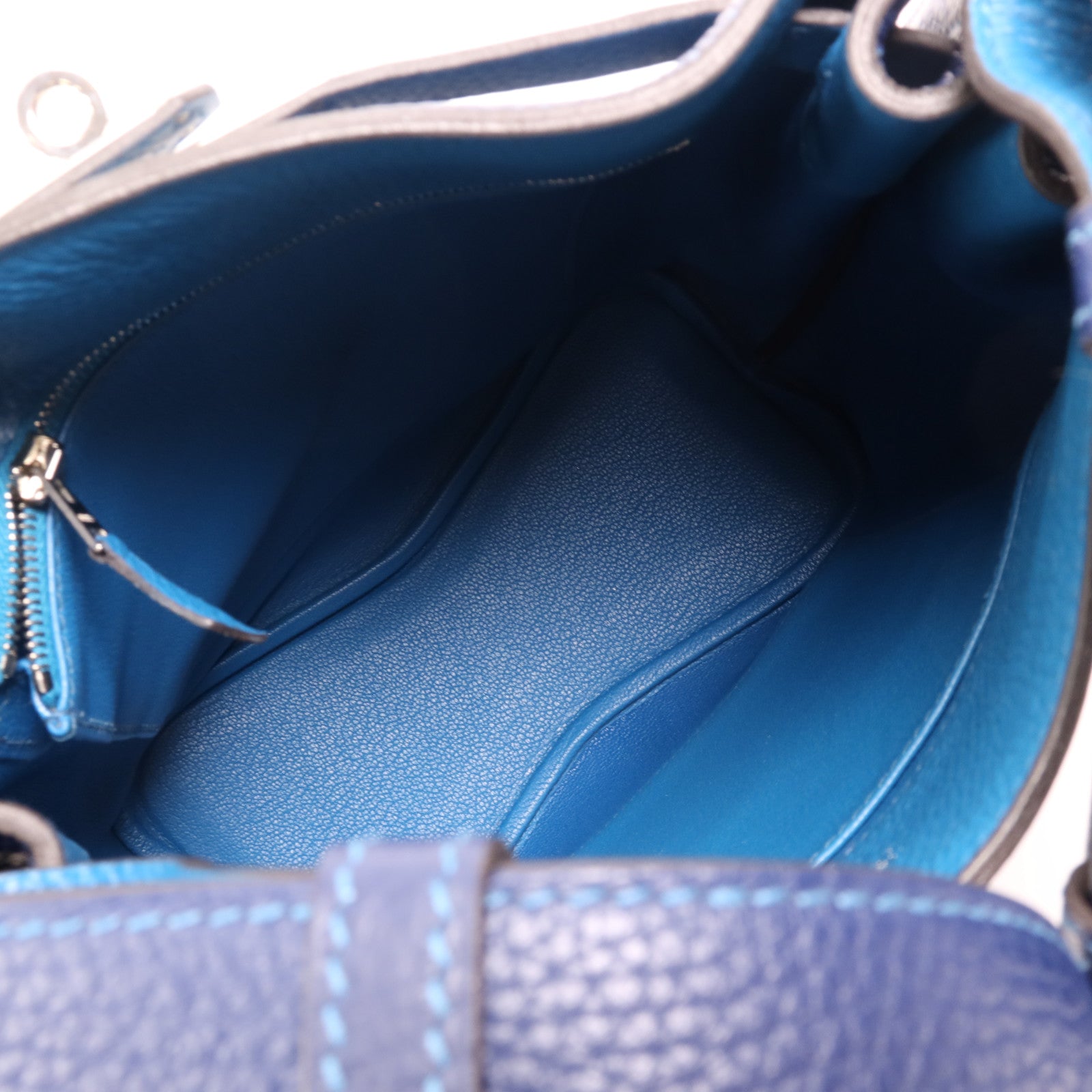 HERMES Clemence皮革So Kelly 22銀扣肩背袋Bleu Saphir