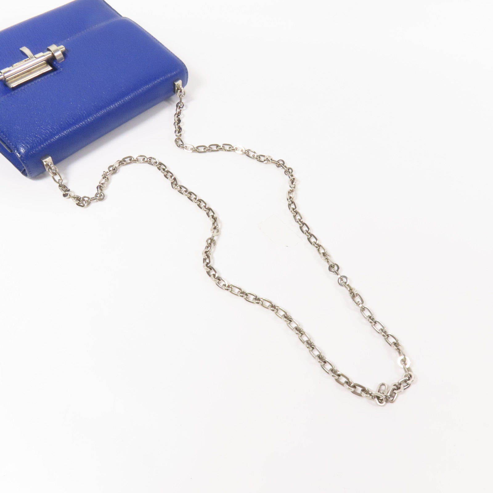 HERMES Chevre皮革Verrou Mini銀扣鏈帶肩背袋Bleu Electrique