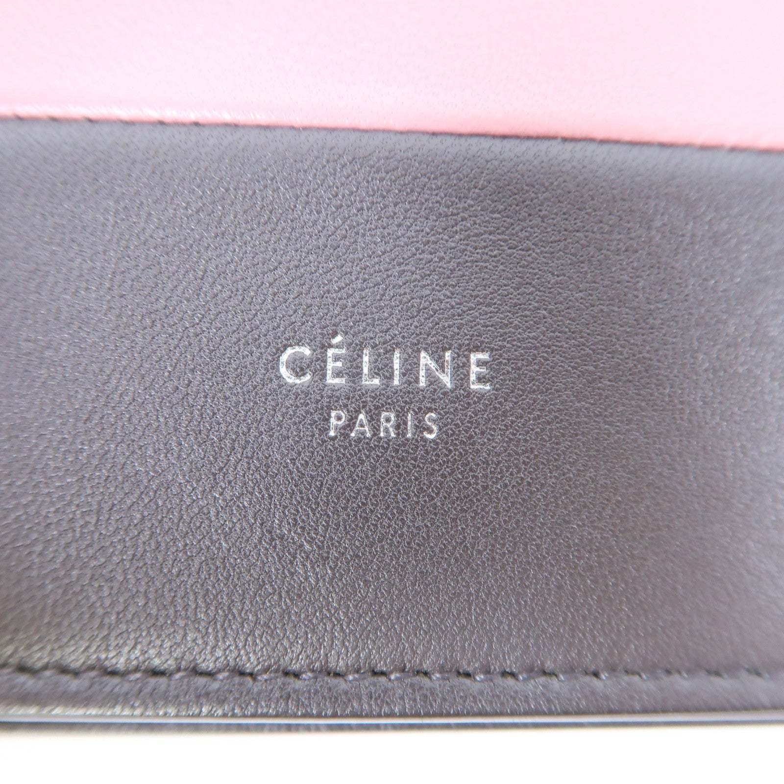 CELINE 牛皮皮革Frame Woc銀扣鏈帶肩背袋灰色/粉紅色