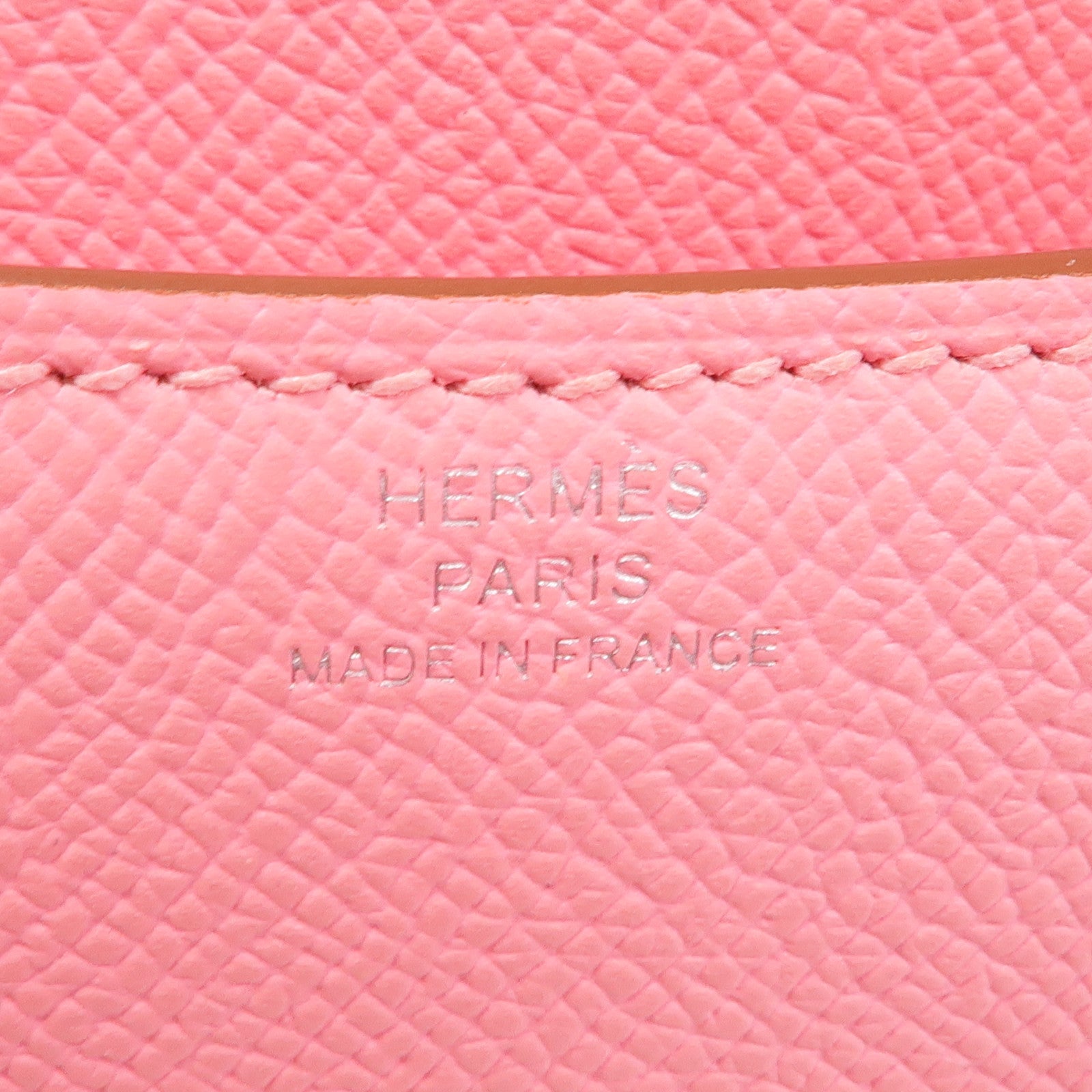 HERMES Epsom皮革Constance Mini銀扣肩背袋1Q Rose Confetti