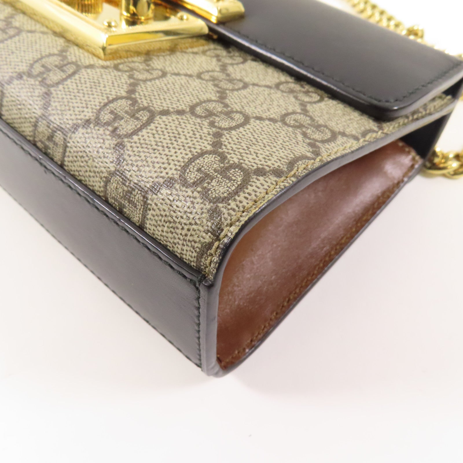 GUCCI 塗層帆布Chain Shoulder金扣鏈帶肩背袋