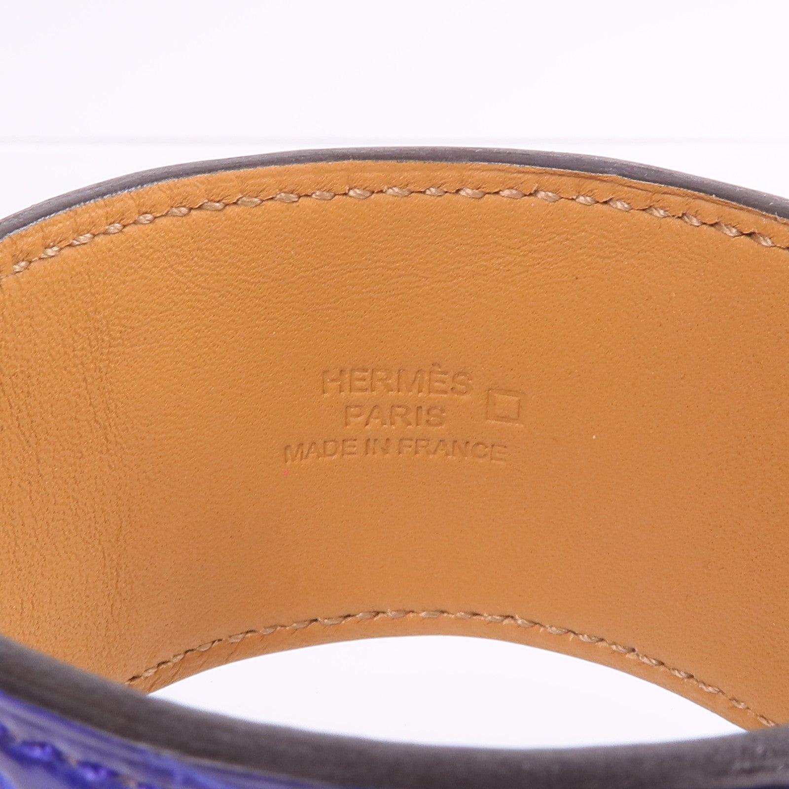 HERMES 【激減優惠】Alligator皮革Collier de Chien Bracelet銀扣手帶Bleu Electrique