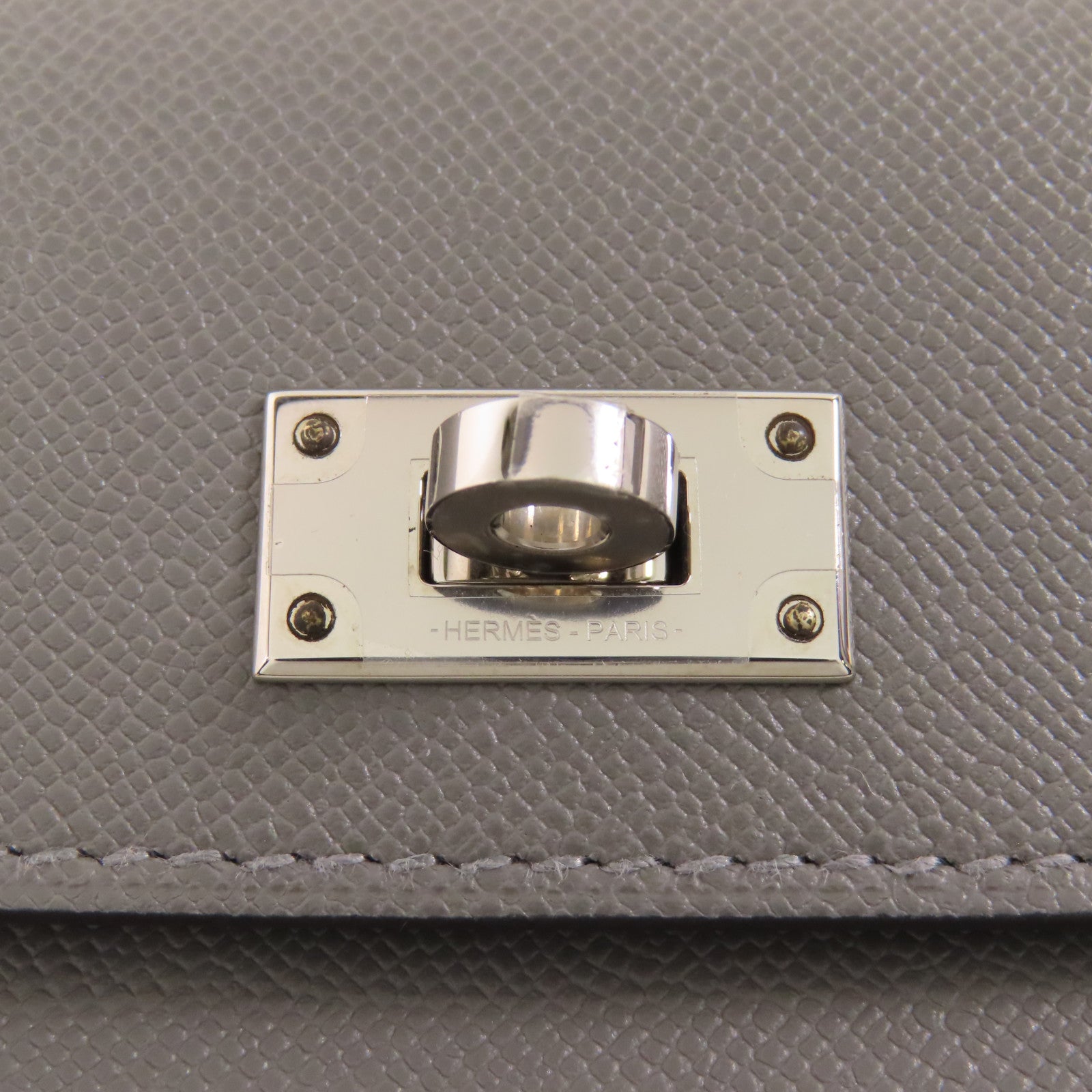 HERMES Madame皮革Kelly Pocket Long Wallet銀扣長錢包Gris Meyer