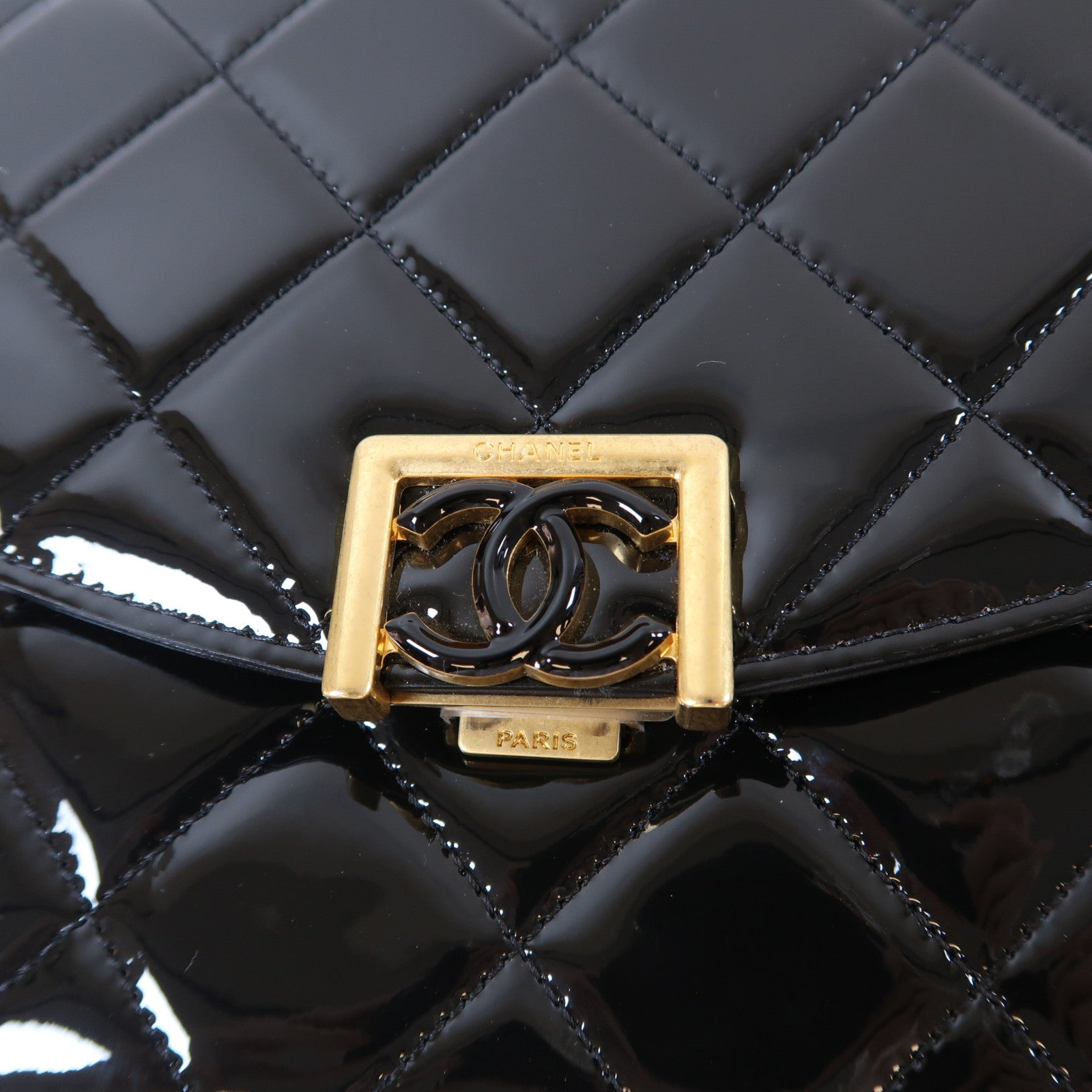 CHANEL 【激減優惠】菱格漆皮皮革Top Handle Flap金扣手挽肩背兩用袋黑色