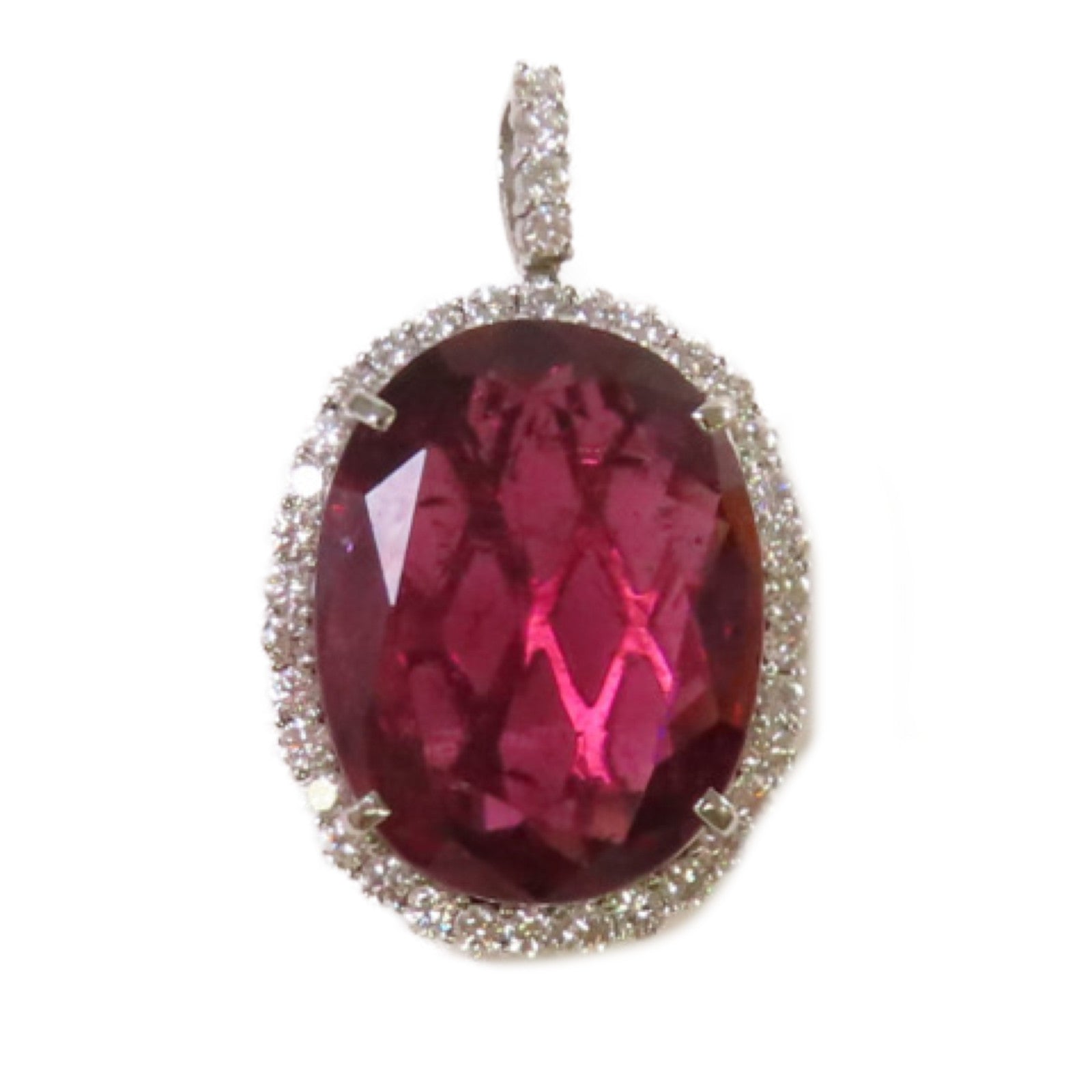 JEWELRY 【激減優惠】PT900鉑金/24.311ct紅碧璽/1.54ct鑽石Rubellite Pendant Top吊墜頭扣