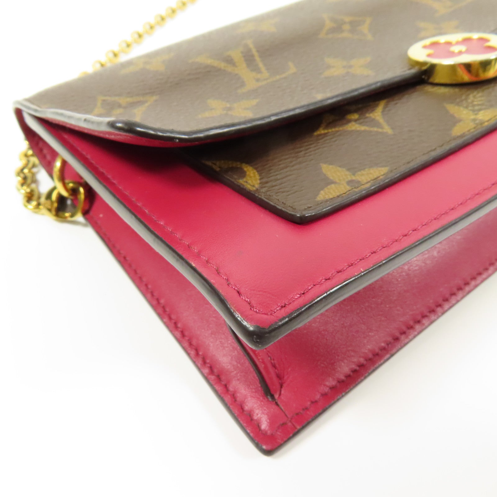 LOUIS VUITTON 【激減優惠】Monogram Portefeuille Flore金扣鏈帶肩背袋