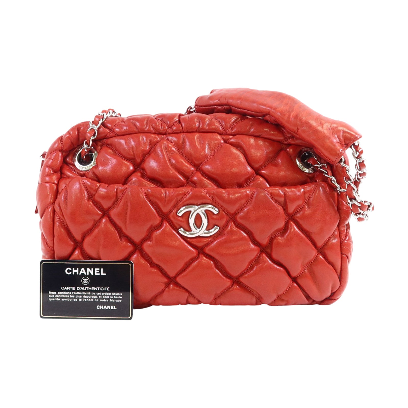 CHANEL 羊皮皮革Chain Shoulder銀扣鏈帶肩背袋