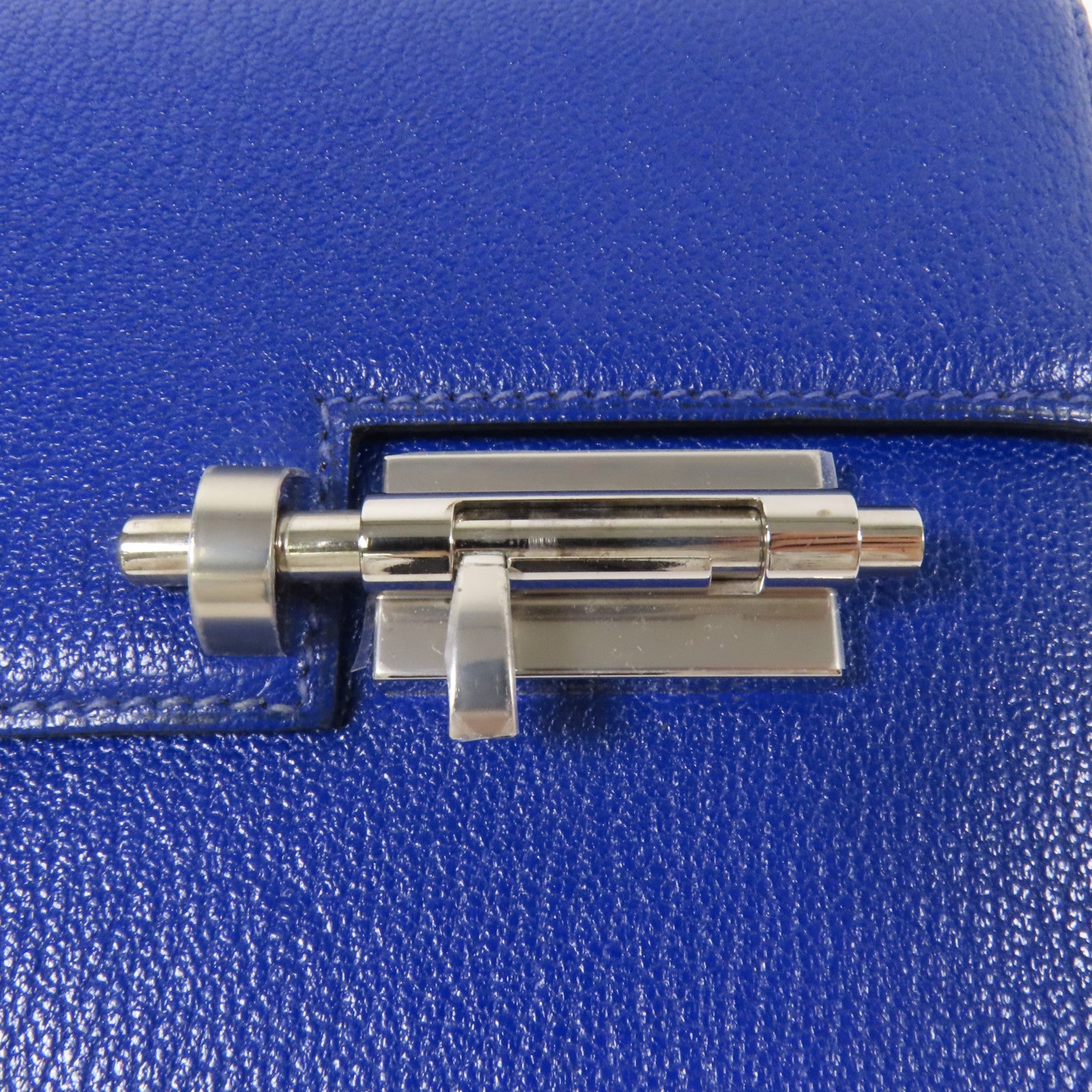 HERMES Chevre皮革Verrou Mini銀扣鏈帶肩背袋Bleu Electrique