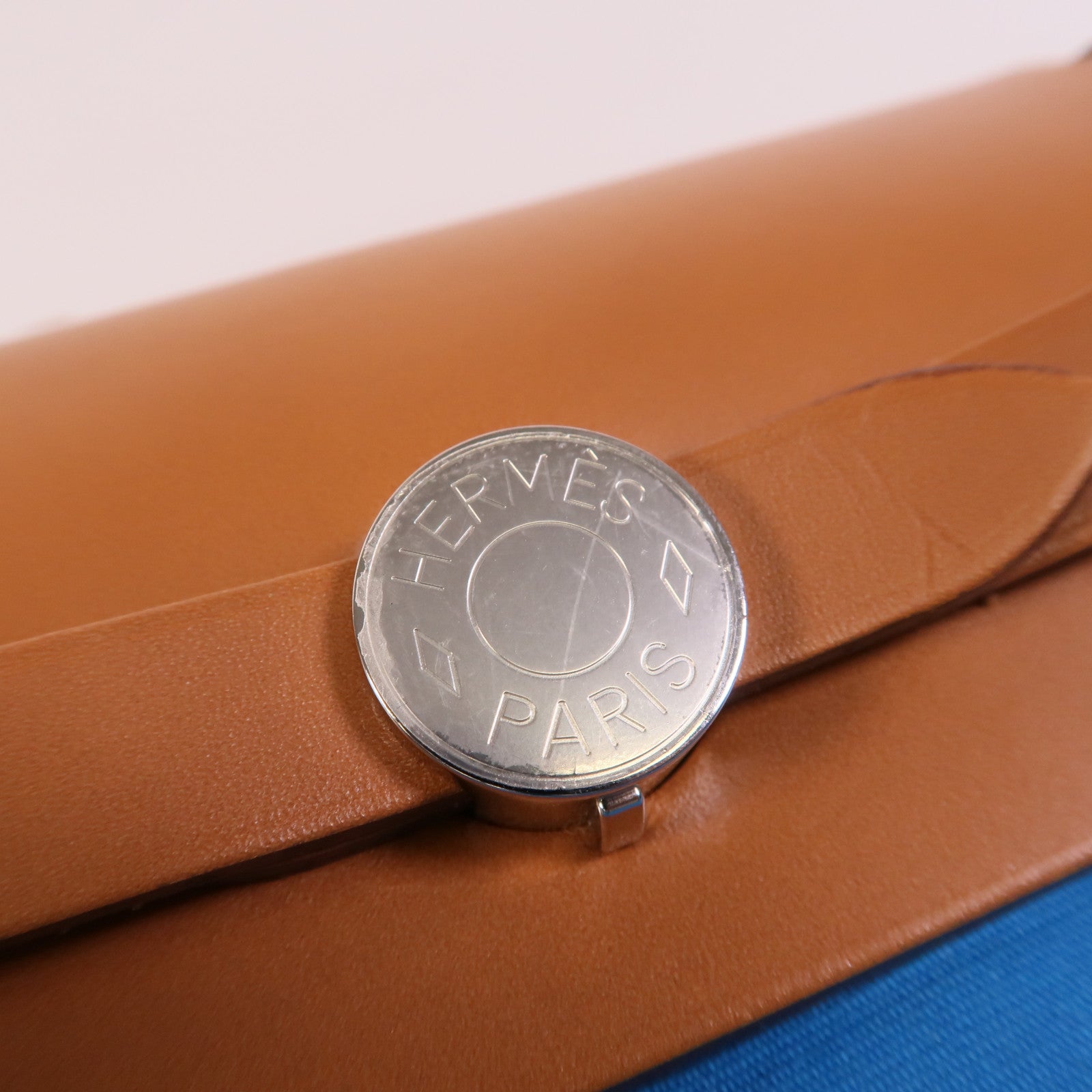 HERMES 【激減優惠】帆布Herbag PM手挽肩背兩用袋Bleu Izmir/Ruby