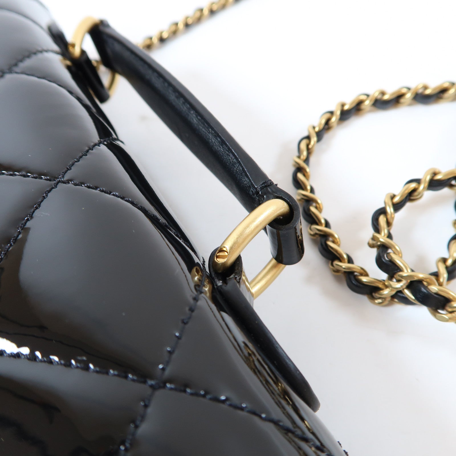 CHANEL 【激減優惠】菱格漆皮皮革Top Handle Flap金扣手挽肩背兩用袋黑色