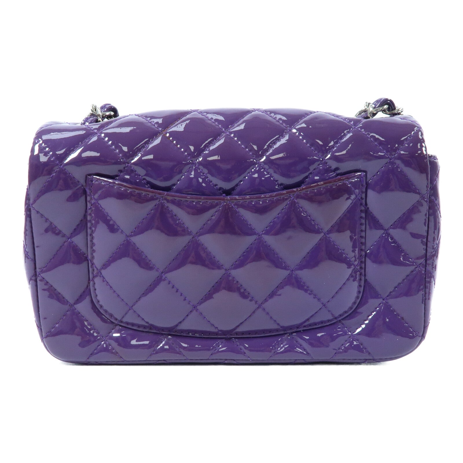 CHANEL 漆皮皮革Mini Classic 20銀扣鏈帶肩背袋