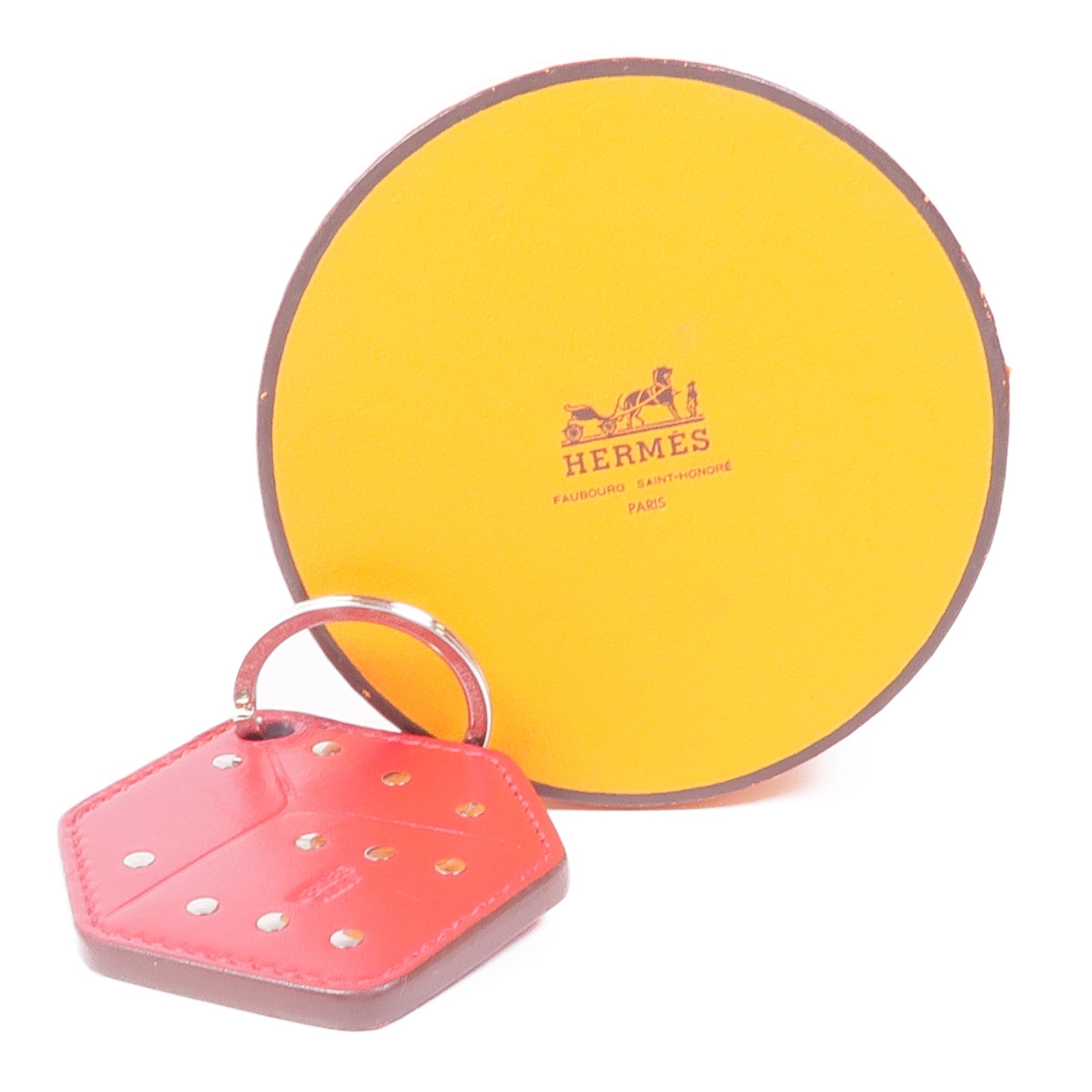 HERMES Swift皮革Charm銀扣掛飾Red