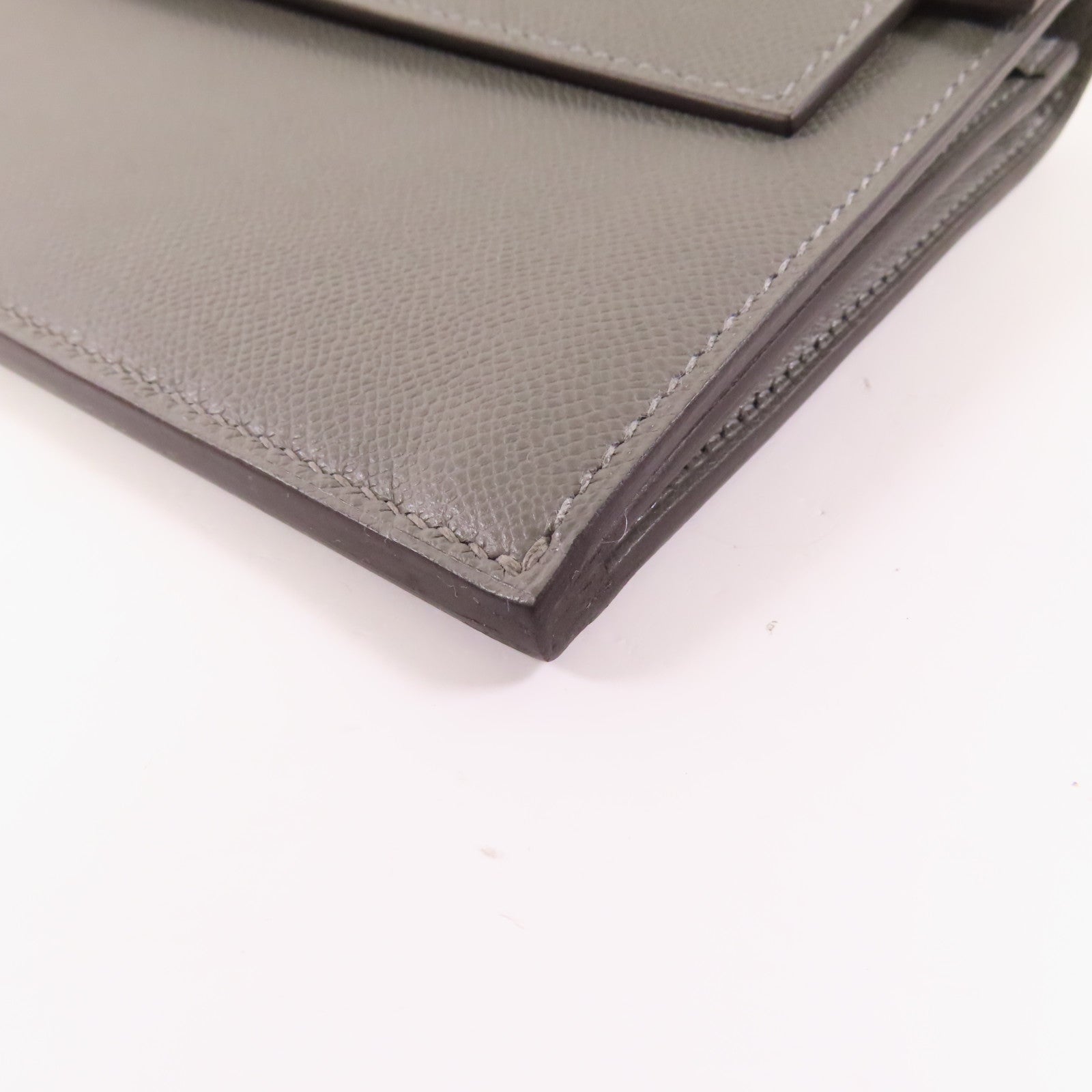 HERMES Madame皮革Kelly Pocket Long Wallet銀扣長錢包Gris Meyer