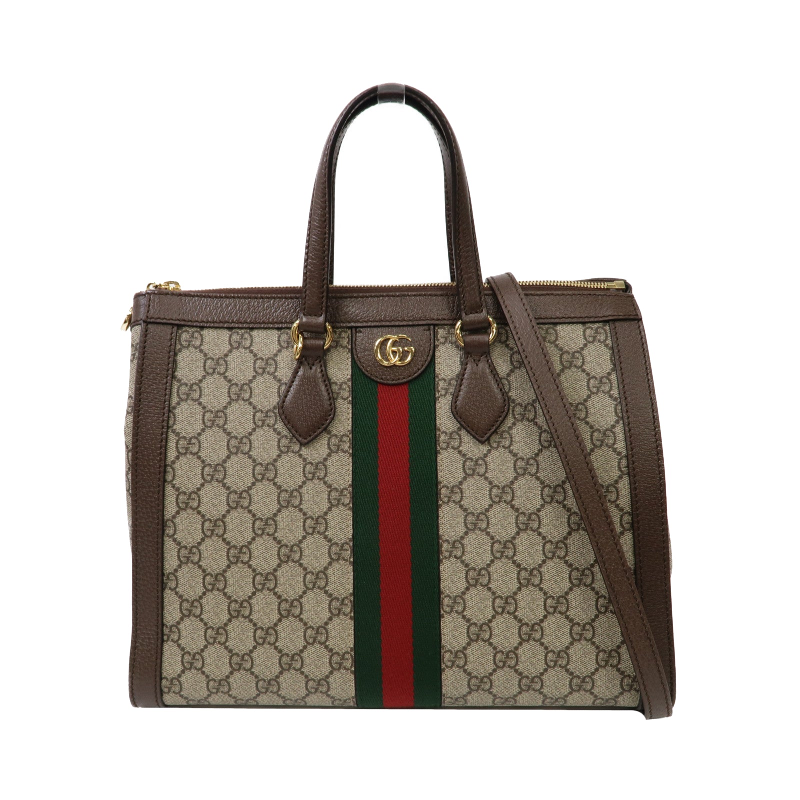 GUCCI 塗層帆布Ophidia Medium Tote Bag金扣手挽肩背兩用袋啡色