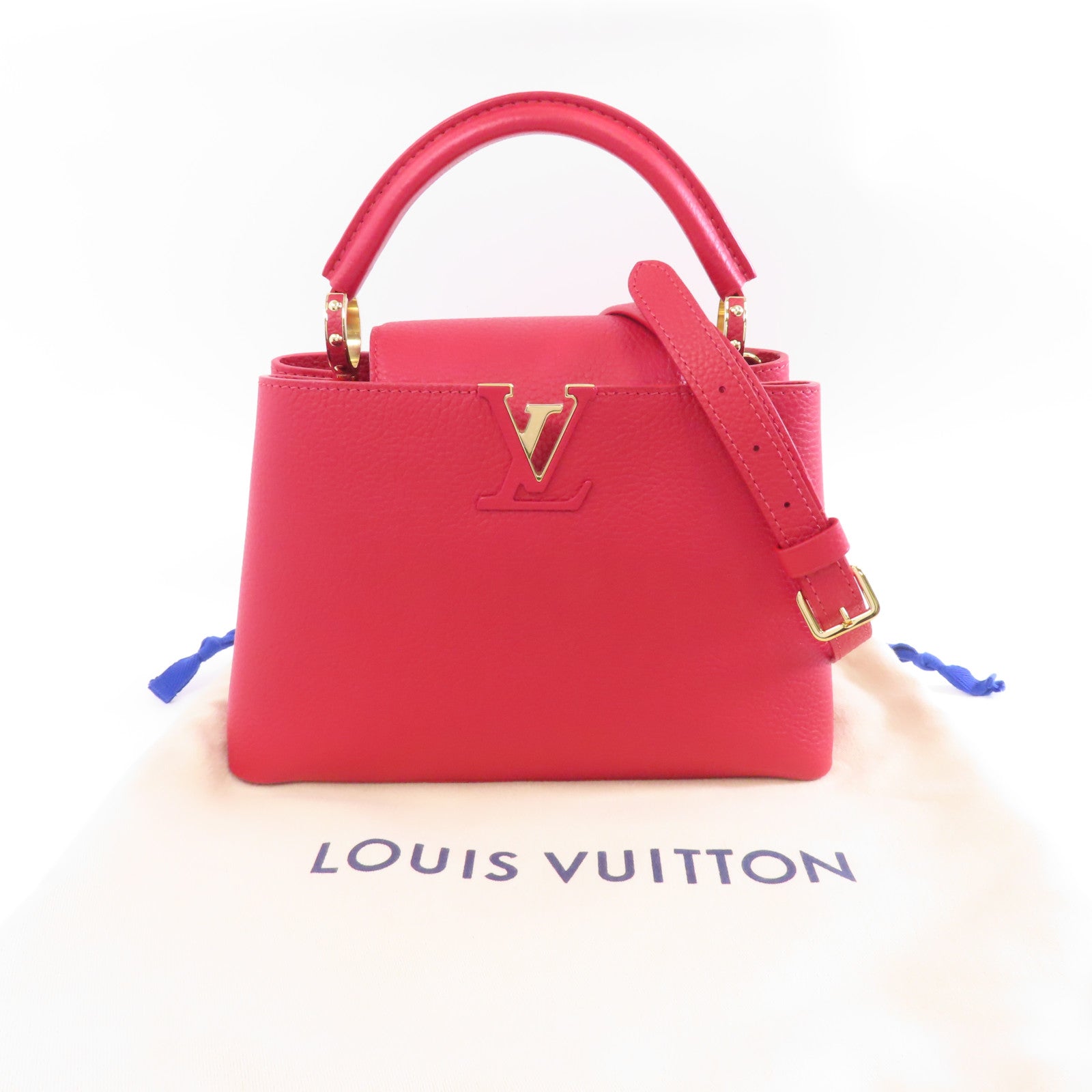 LOUIS VUITTON Taurillon Capucines BB金扣手挽肩背兩用袋紅色