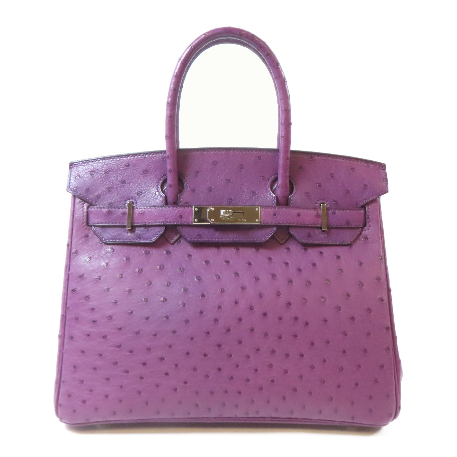 HERMES 【激減優惠】鴕鳥皮革Birkin 30銀扣手挽袋Iris/藍紫色