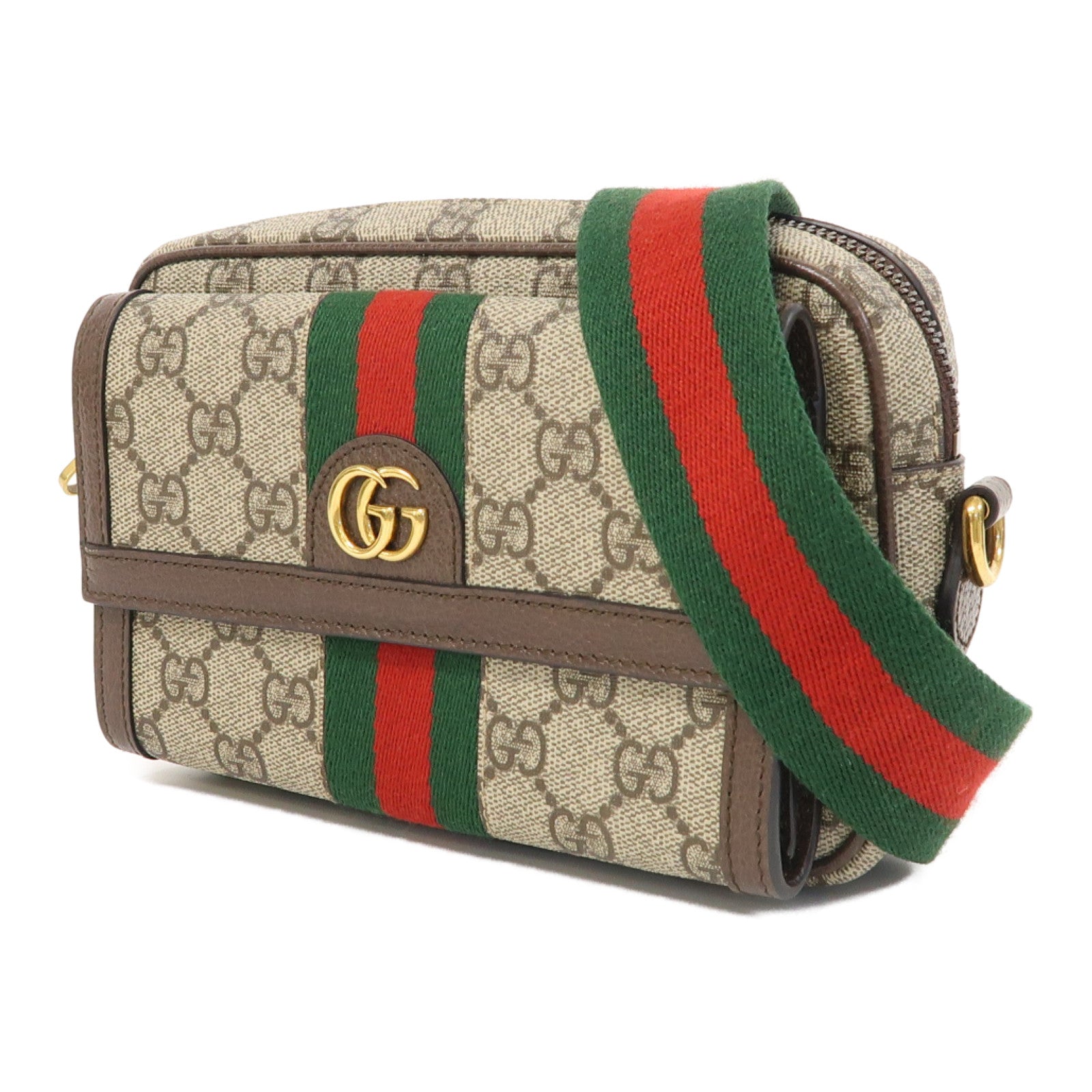 GUCCI 塗層帆布Ophidia金扣肩背袋啡色