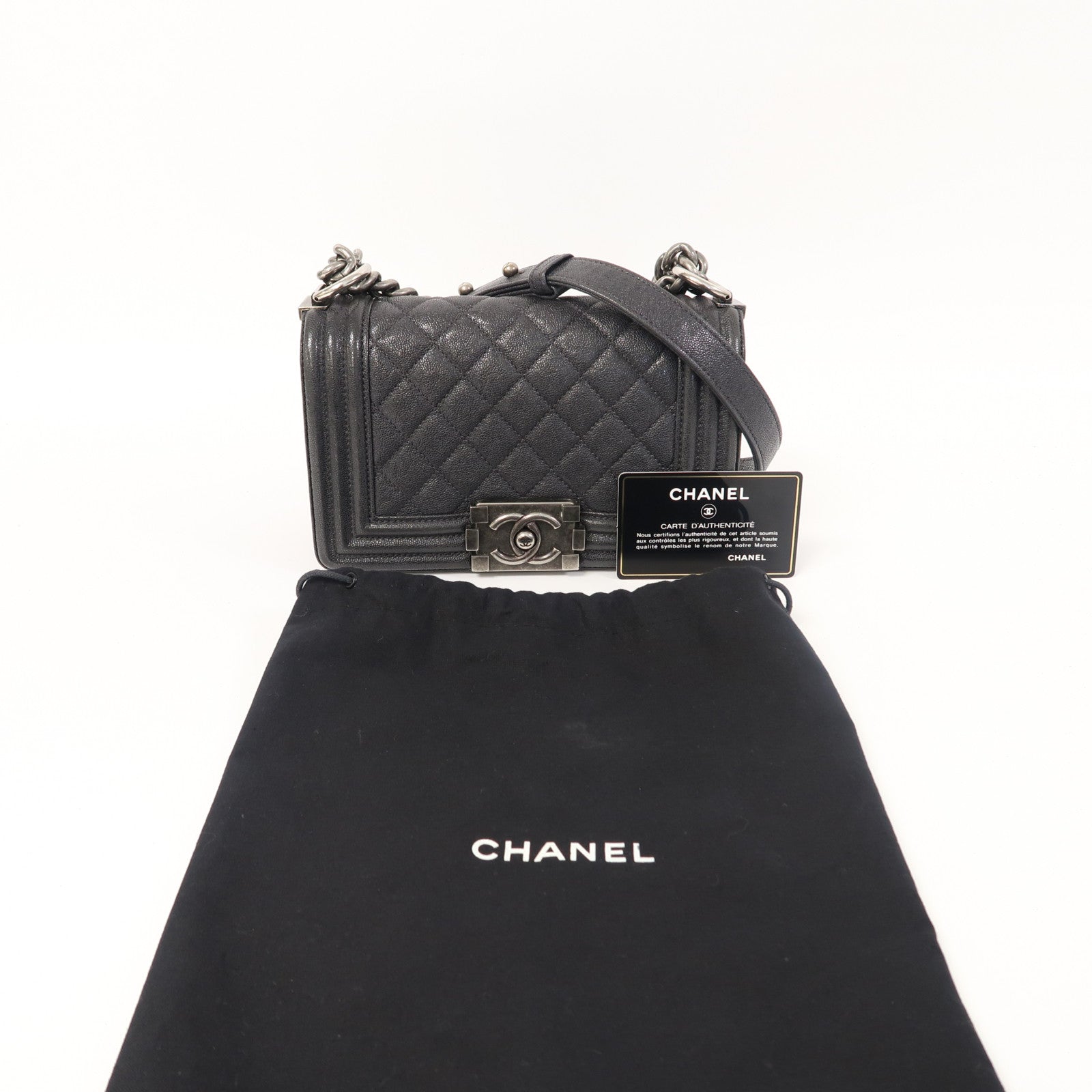 CHANEL 菱格牛皮皮革Boy Chanel 20cm銀扣黑色