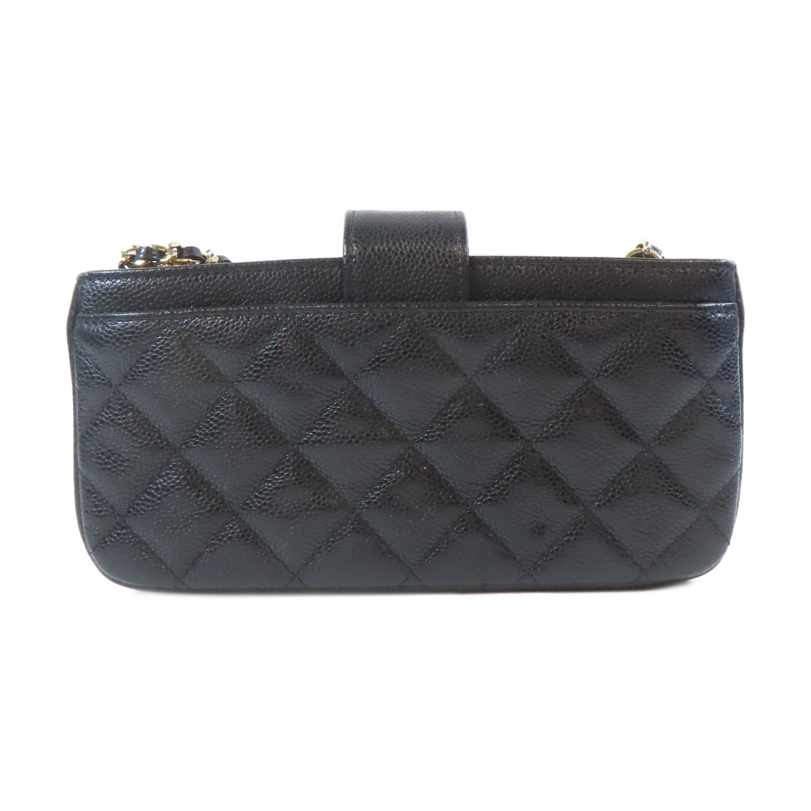 CHANEL 菱格Caviar皮革Business Affinity Phone Holder金扣鏈帶肩背袋黑色