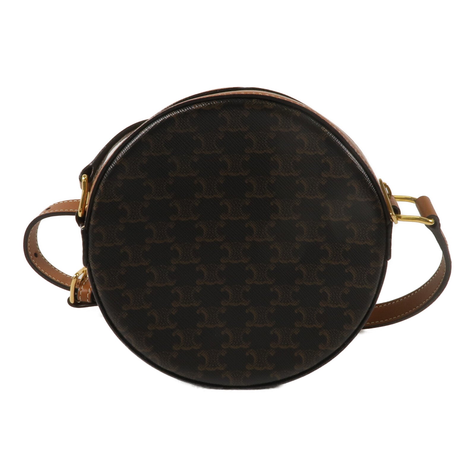 CELINE 塗層帆布/牛皮皮革Round Purse On Strap肩背袋