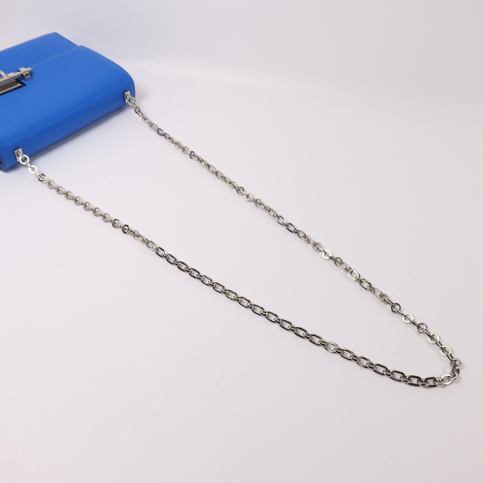 HERMES Chevre皮革Verrou Mini銀扣鏈帶肩背袋Blue Hydra