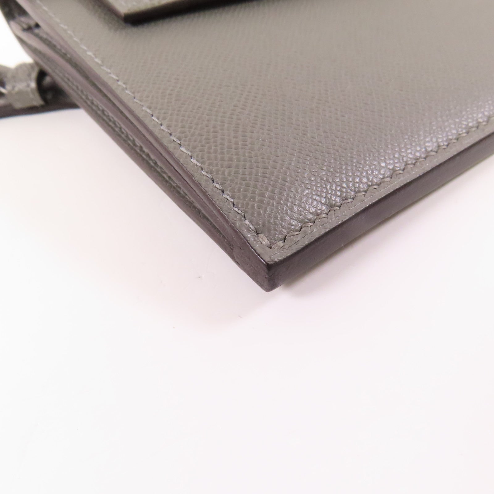 HERMES Madame皮革Kelly Pocket Long Wallet銀扣長錢包Gris Meyer