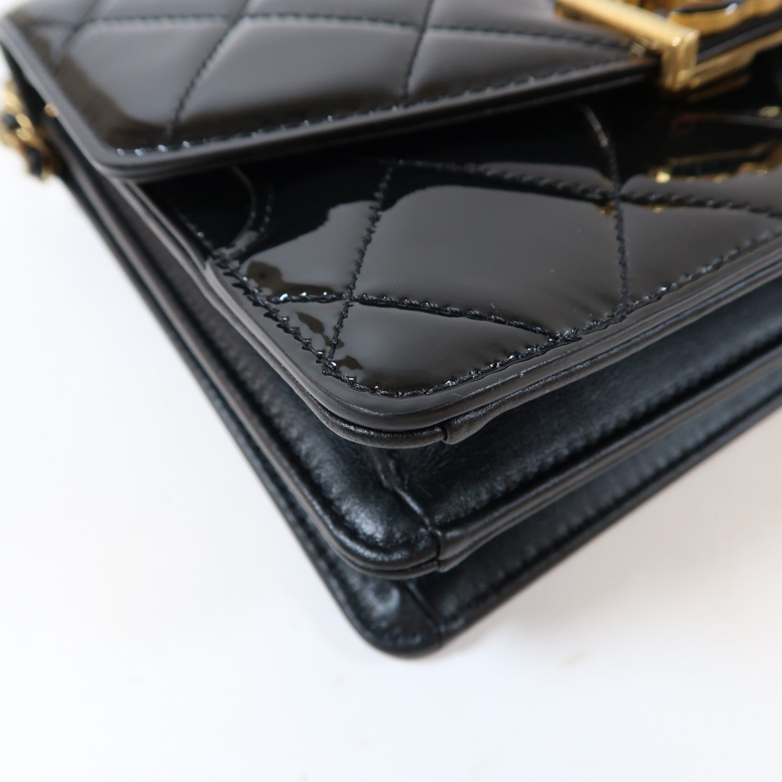 CHANEL 【激減優惠】菱格漆皮皮革Top Handle Flap金扣手挽肩背兩用袋黑色