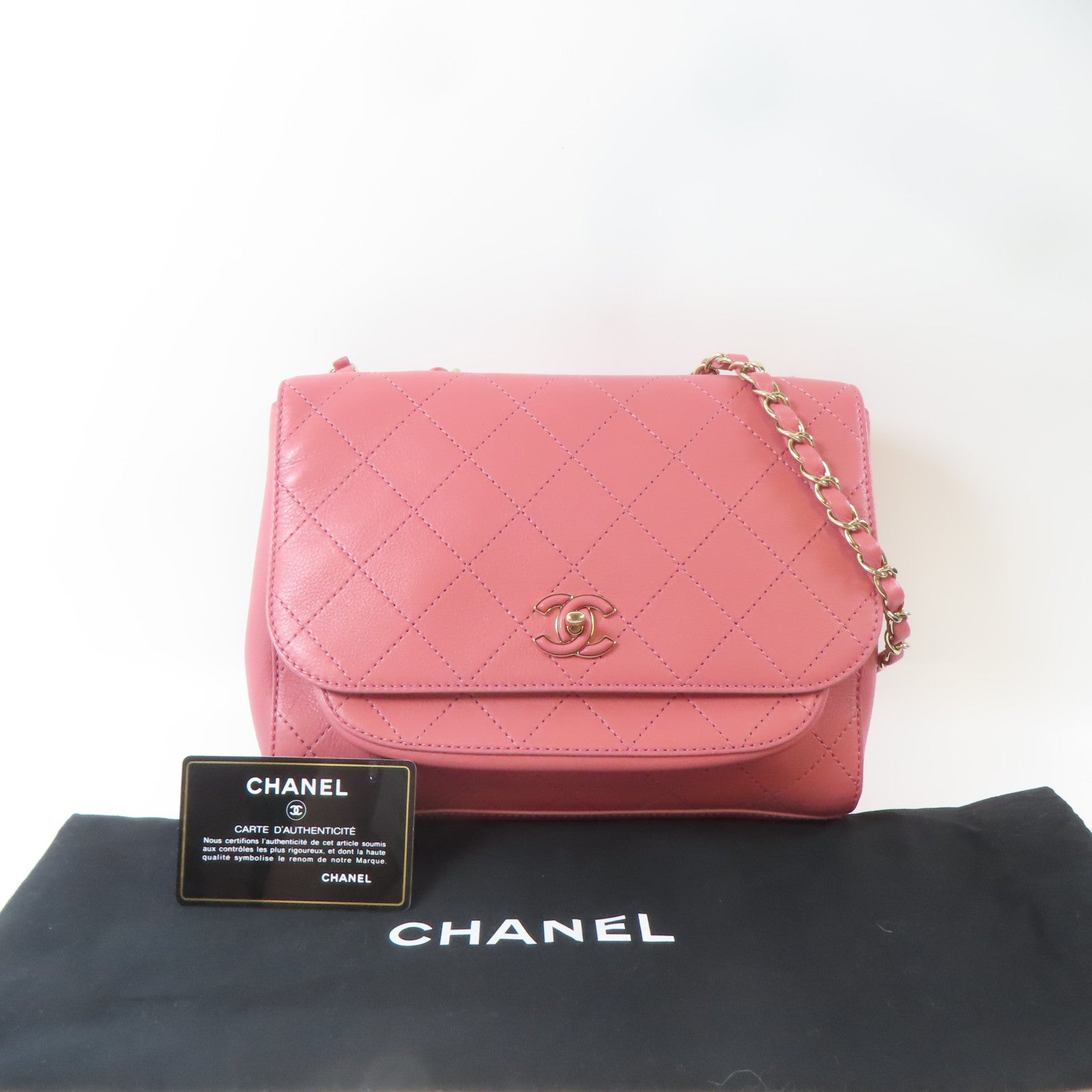 CHANEL 【激減優惠】菱格牛皮皮革Chain Shoulder Bag金扣鏈帶肩背袋粉紅色
