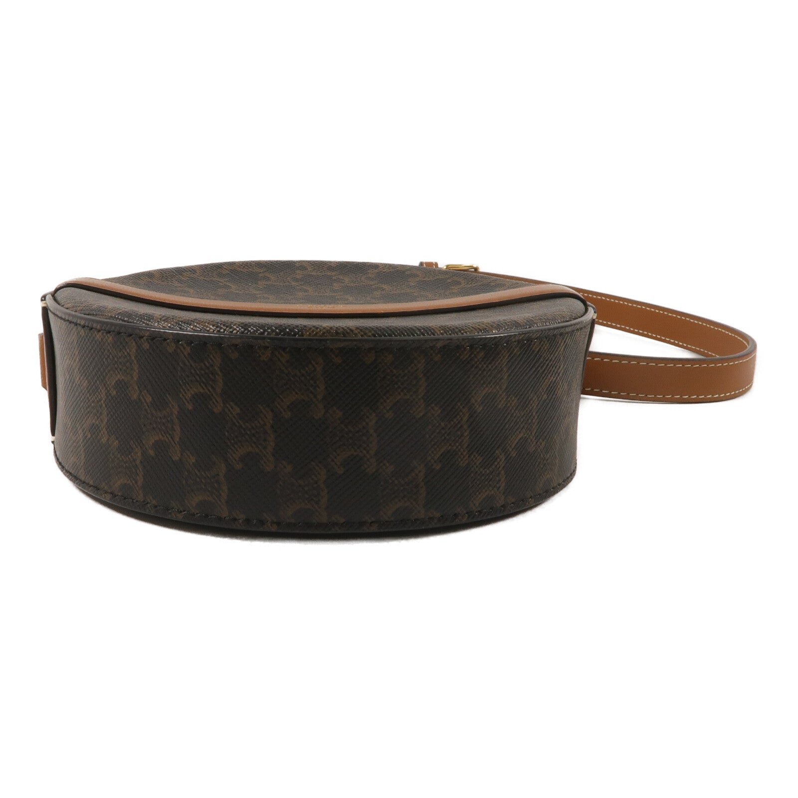 CELINE 塗層帆布/牛皮皮革Round Purse On Strap肩背袋