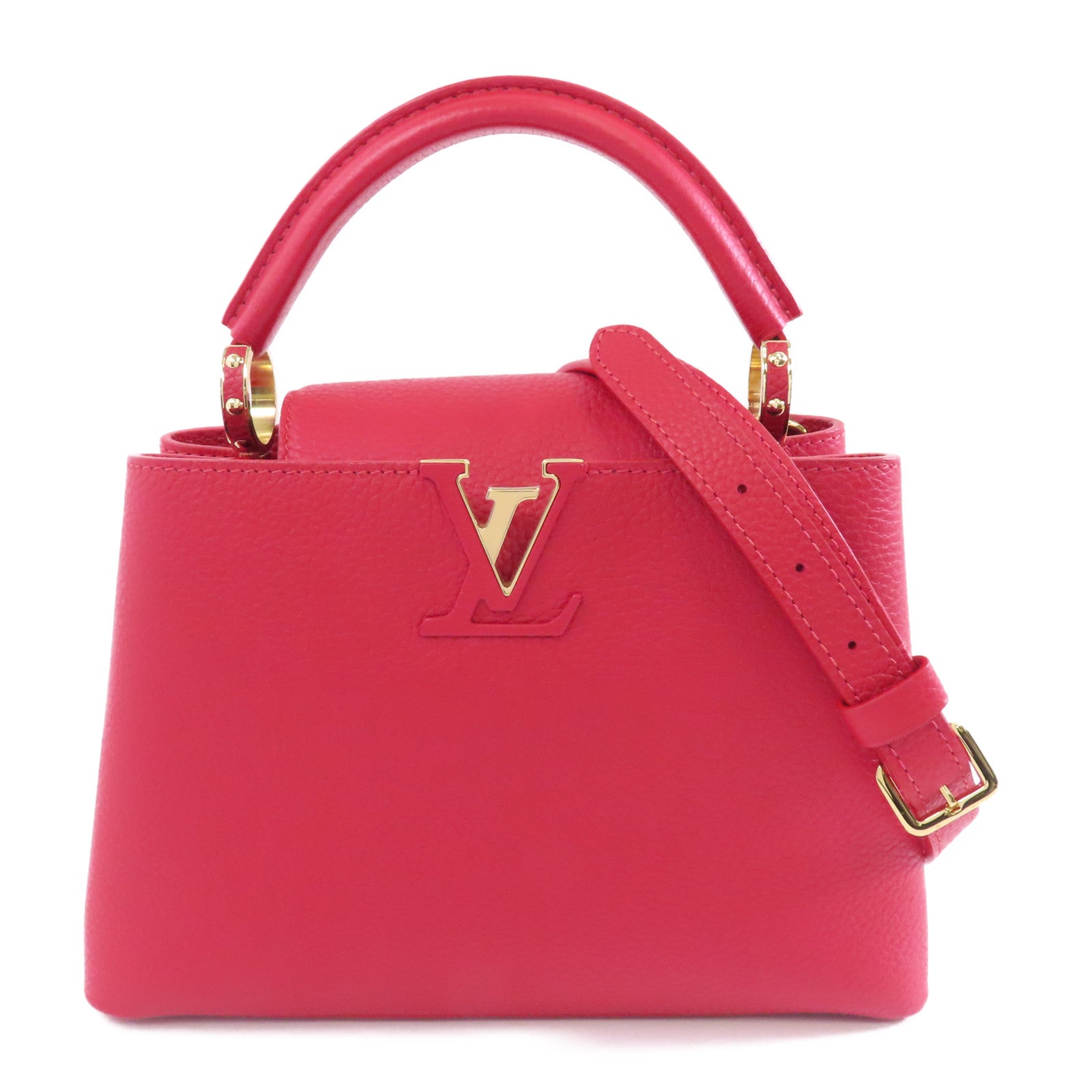 LOUIS VUITTON Taurillon Capucines BB金扣手挽肩背兩用袋紅色
