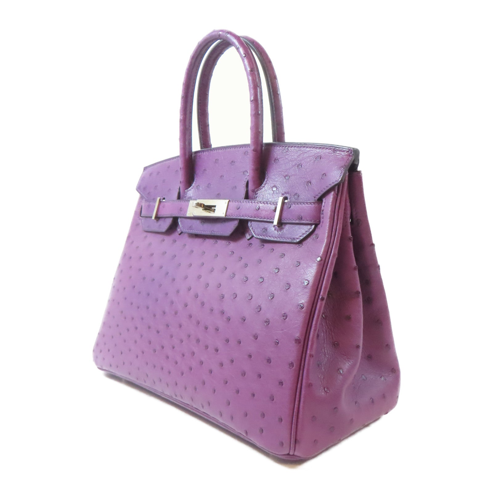 HERMES 【激減優惠】鴕鳥皮革Birkin 30銀扣手挽袋Iris/藍紫色