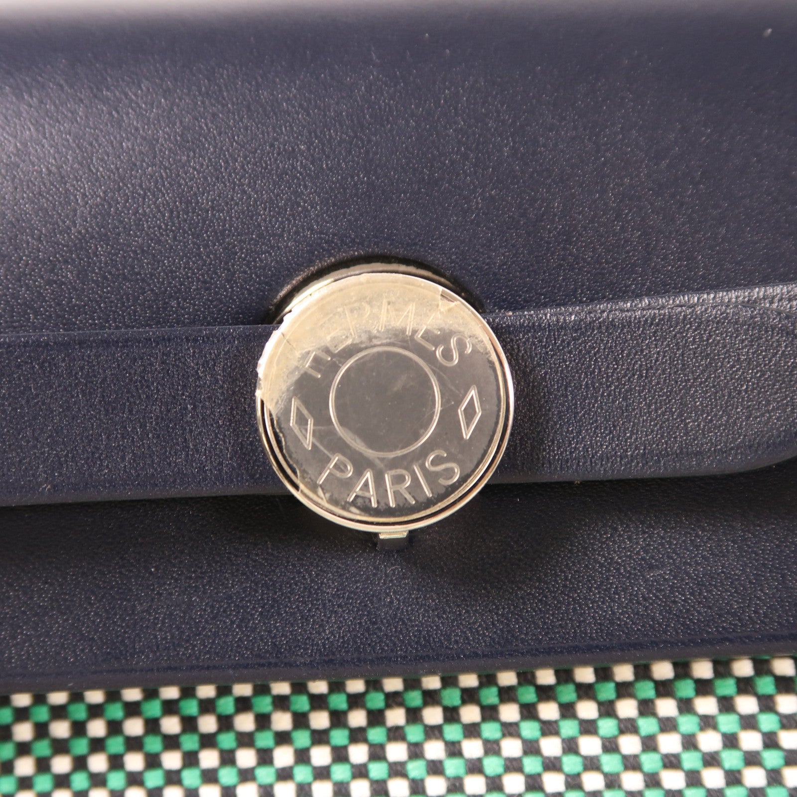 HERMES 帆布/皮革Herbag PM銀扣手挽肩背兩用袋綠色/黑色