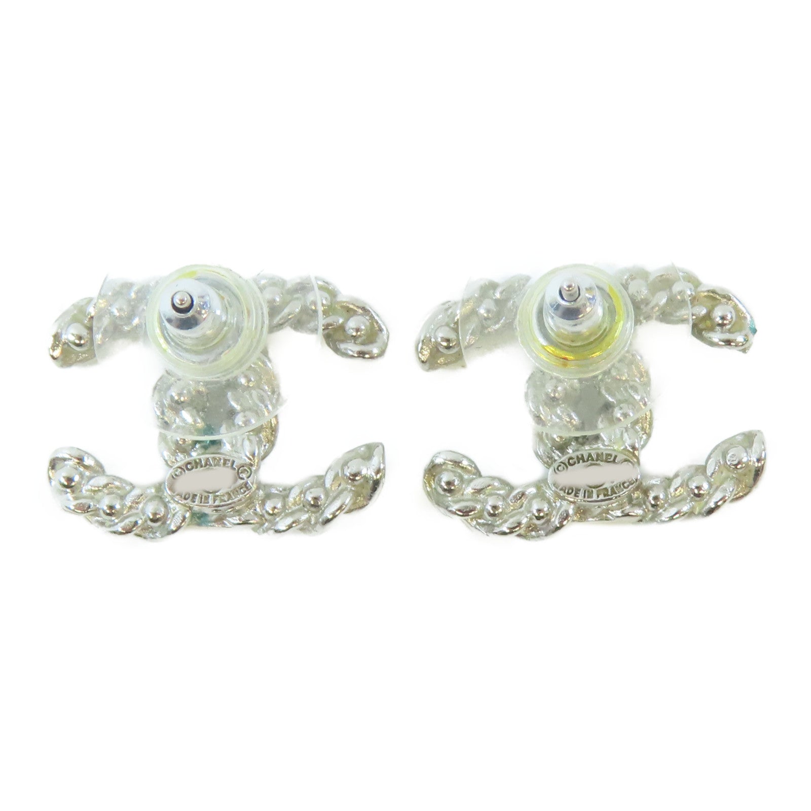 CHANEL 金屬Pierced Earrings耳環銀色/白色