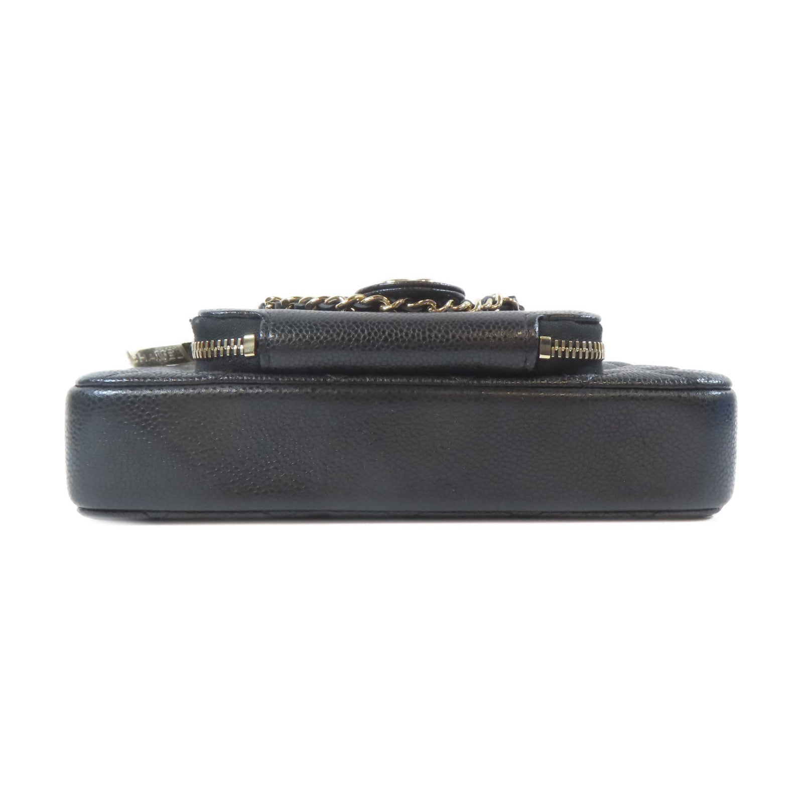 CHANEL 菱格Caviar皮革Business Affinity Phone Holder金扣鏈帶肩背袋黑色