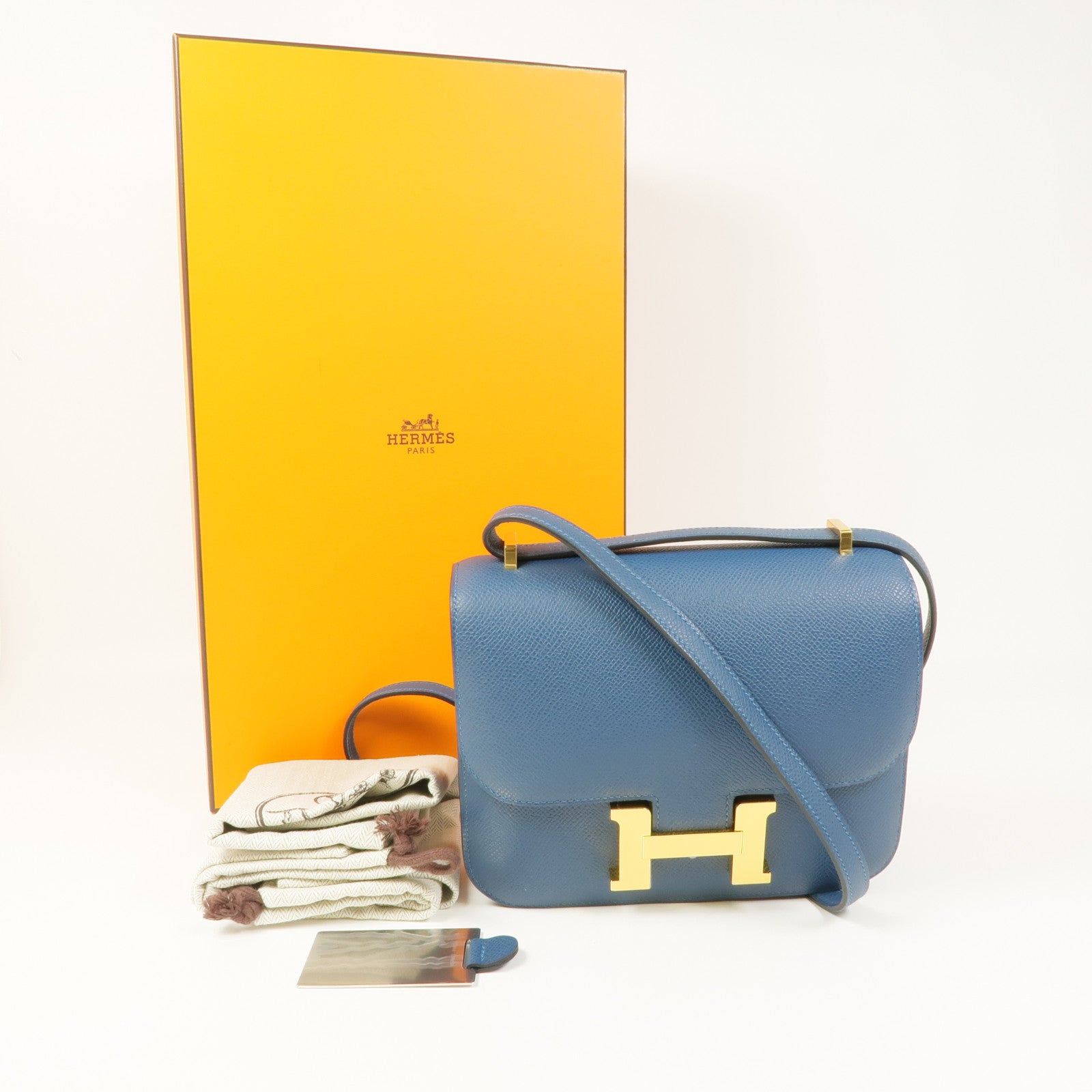 HERMES 【激減優惠】Epsom皮革Constance Mini金扣肩背袋Blue