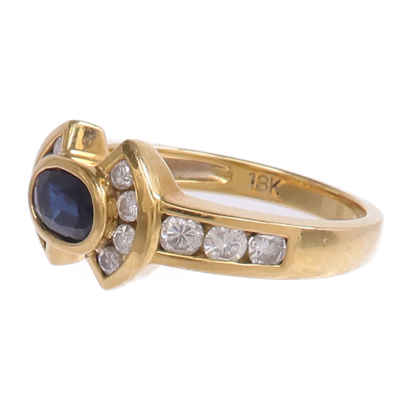JEWELRY 【激減優惠】18K黃金Sapphire Diamond Ring藍寶石/鑽石戒指US#6.25