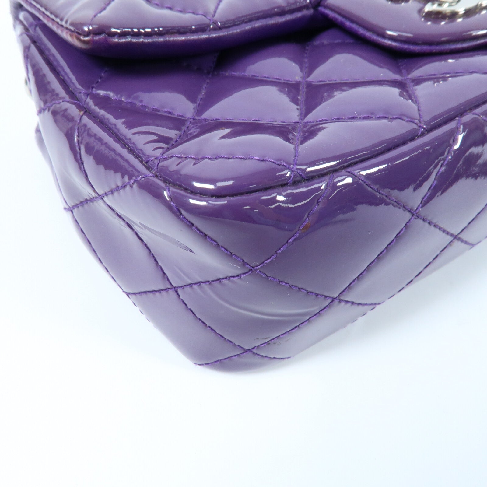 CHANEL 漆皮皮革Mini Classic 20銀扣鏈帶肩背袋