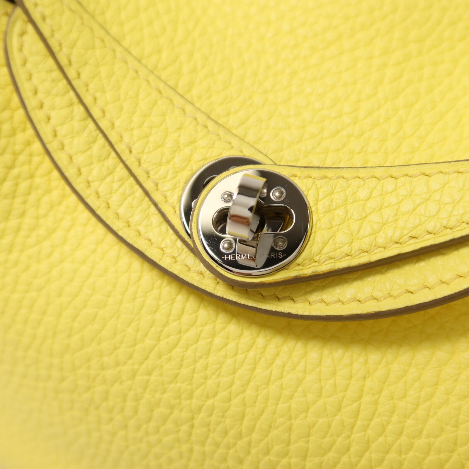 HERMES Clemence皮革Mini Lindy銀扣手挽肩背兩用袋Lime